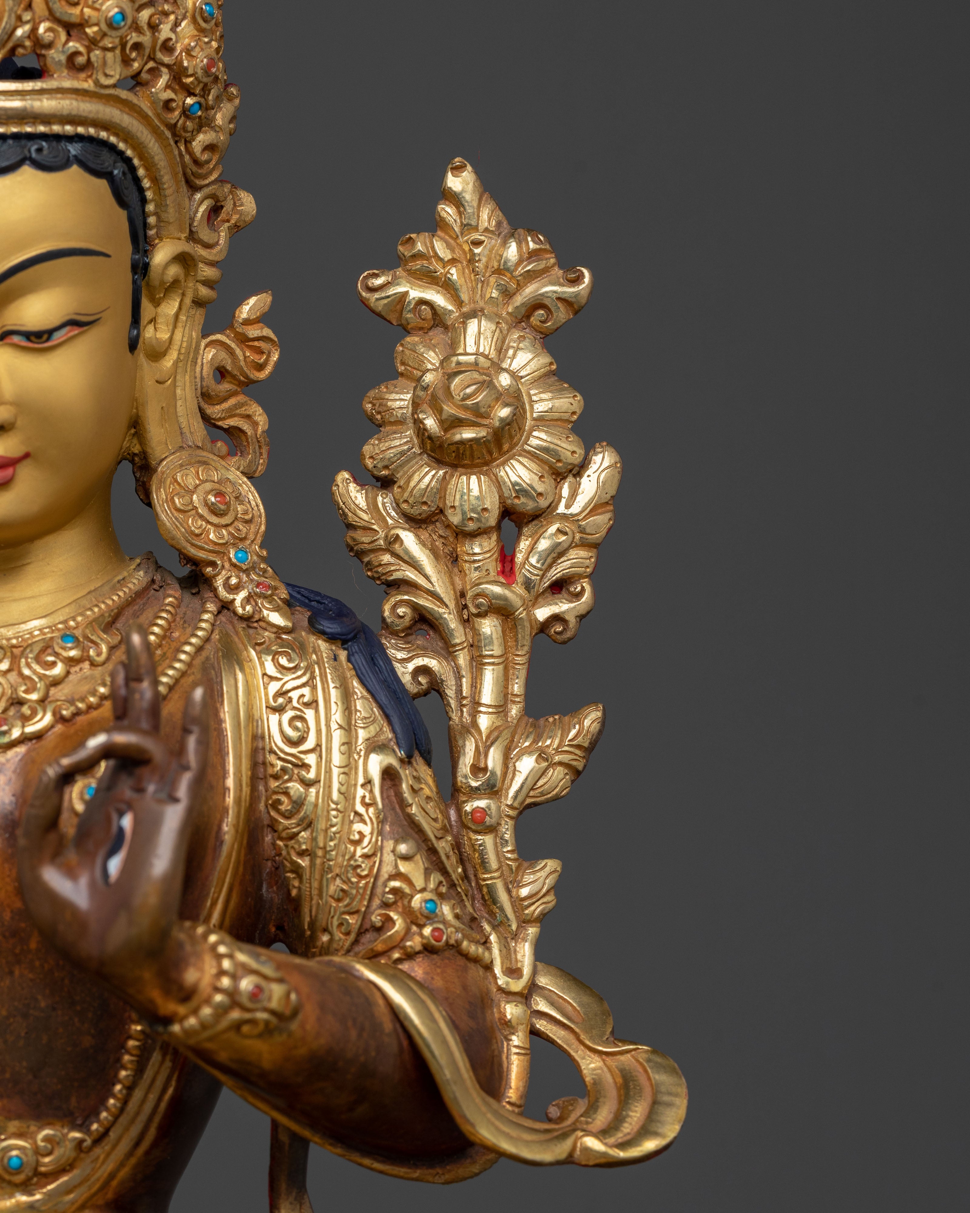 White Tara Sacred Feminine Statue | 24K Gold Gilded