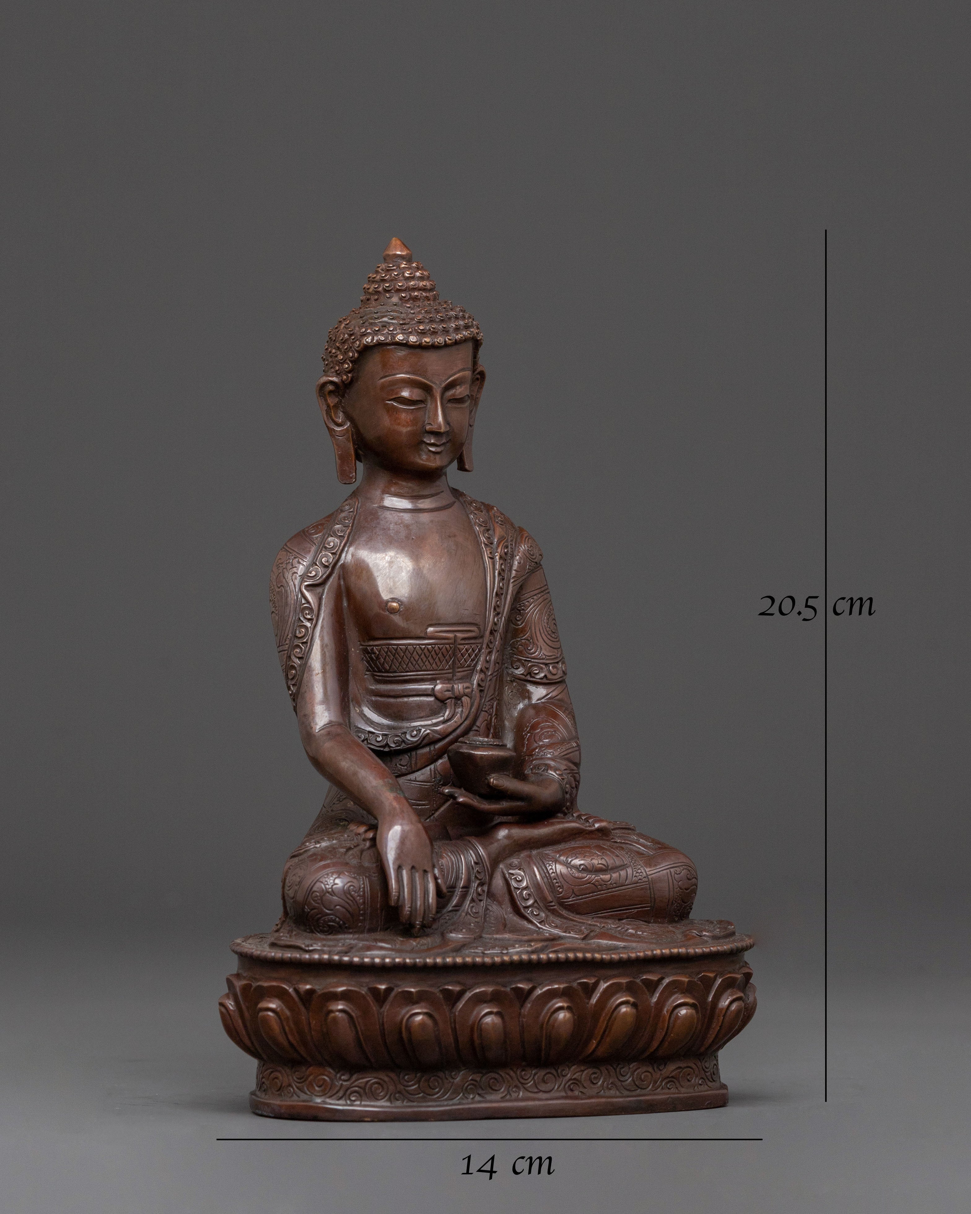 Shakyamuni Buddha: Serene Oxidized Copper Statue