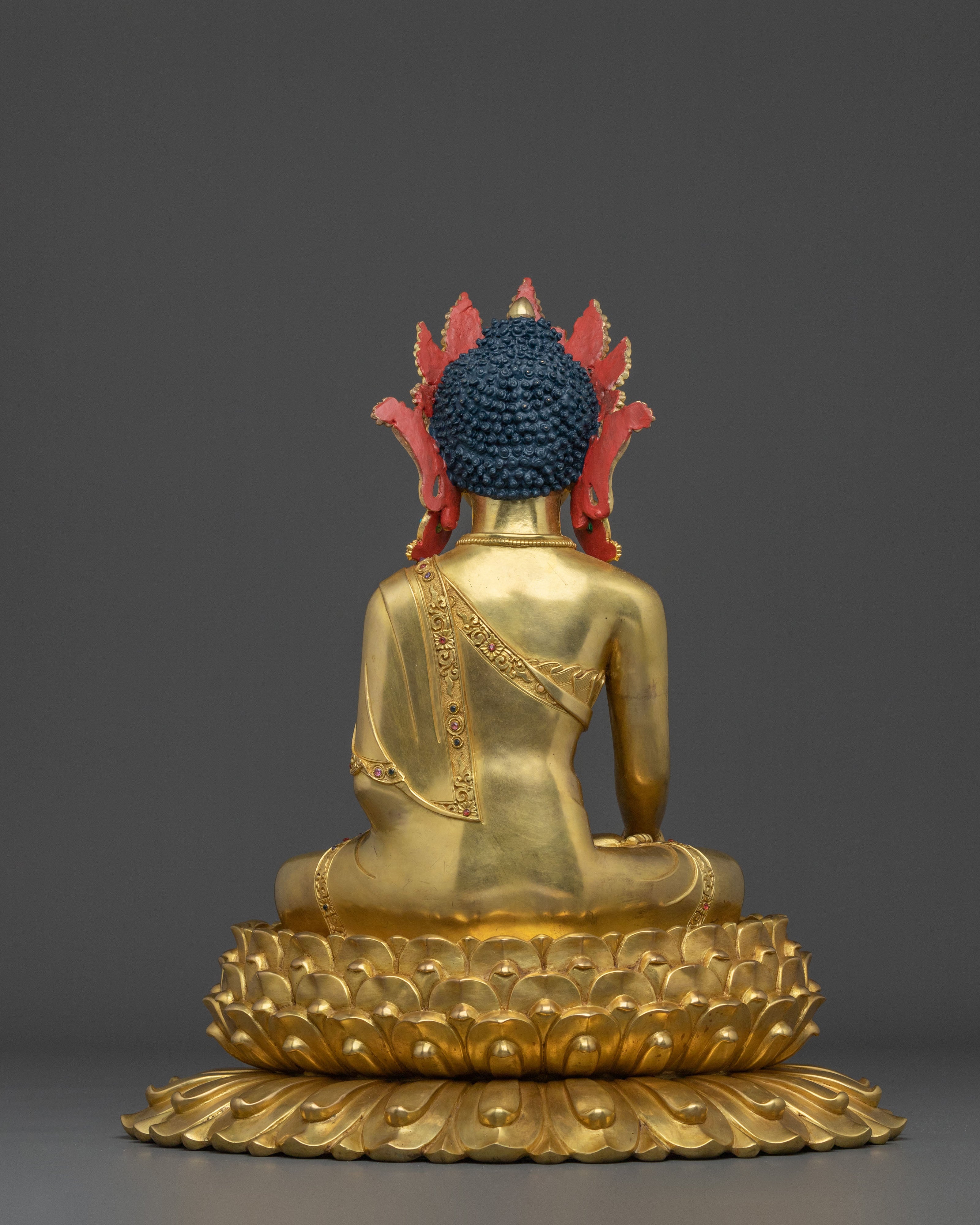 Crown Shakyamuni Buddha Statue: 24K Gold Glided Buddhist Statue