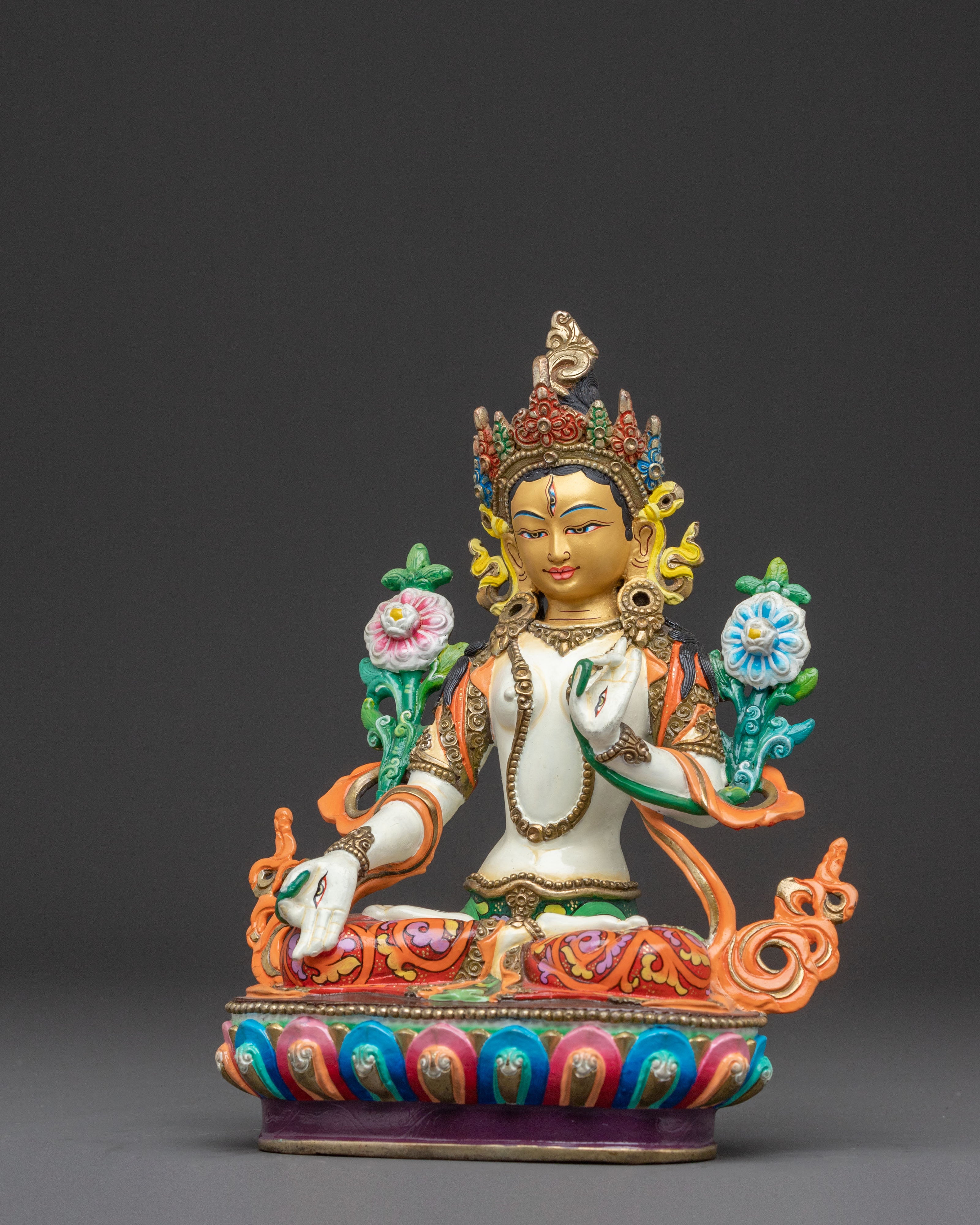 White Tara Protector of Peace Statue - Serene Gold Gilded