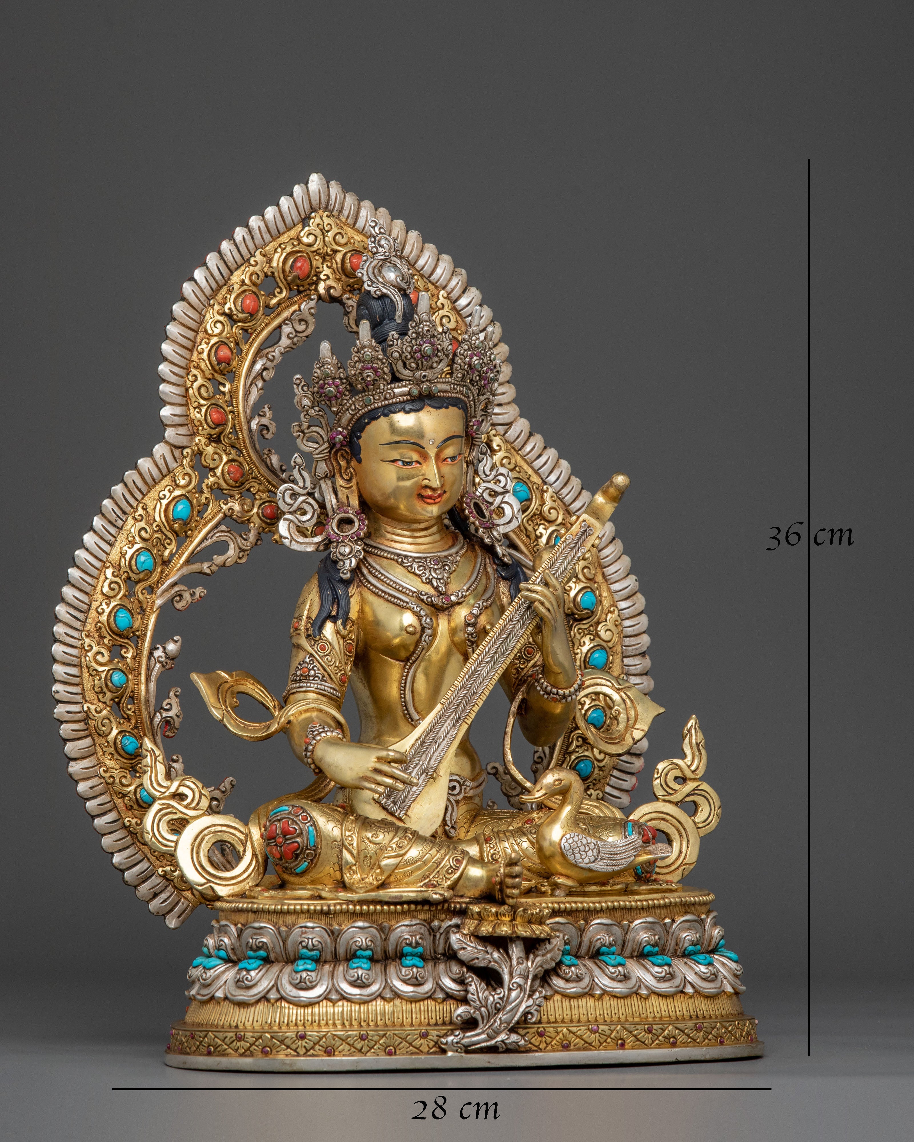 Saraswati Statue | 24K Gold Gilded Goddess of Wisdom