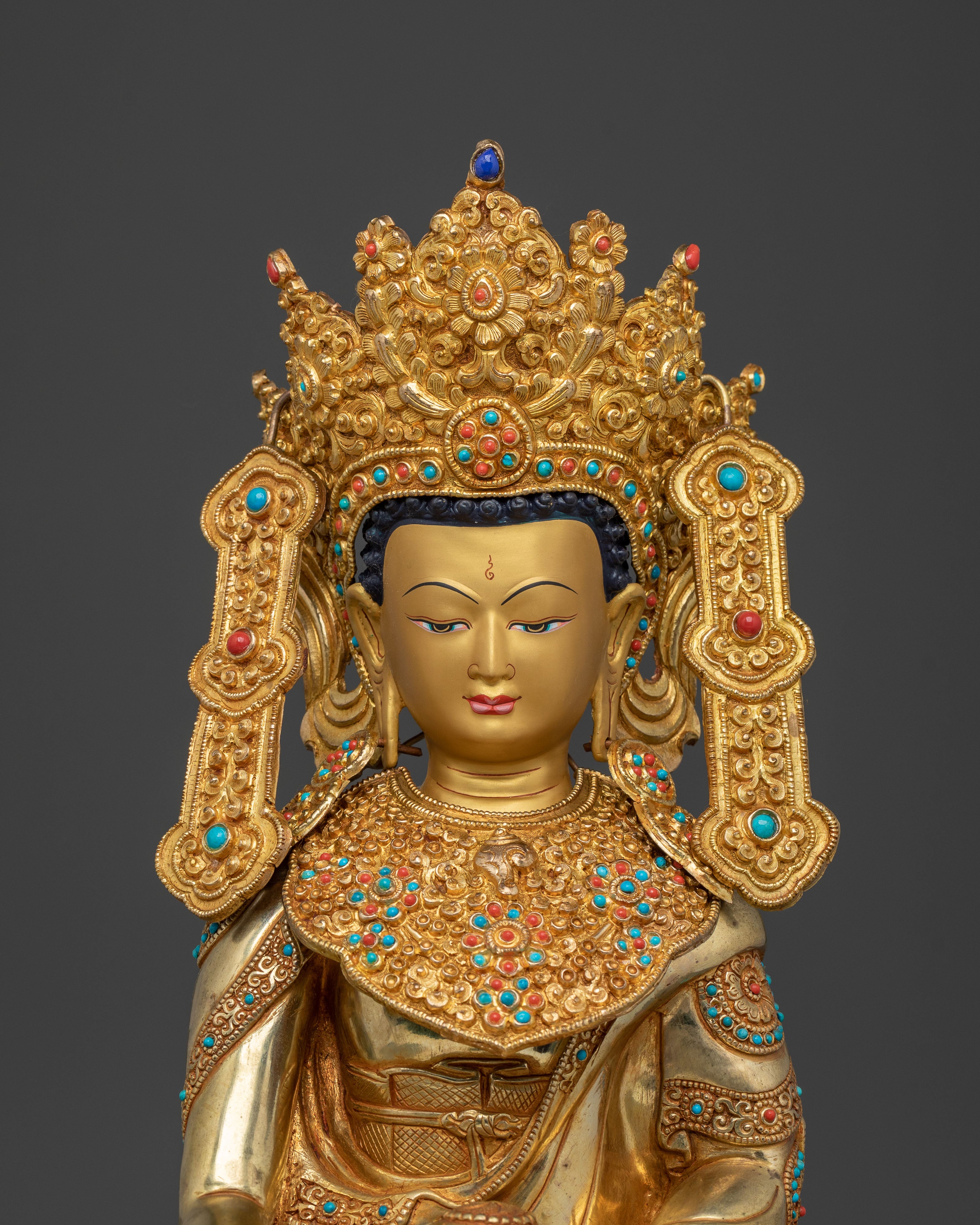 Buddhist Crown Shakyamuni Statue | 24k Gold Glided