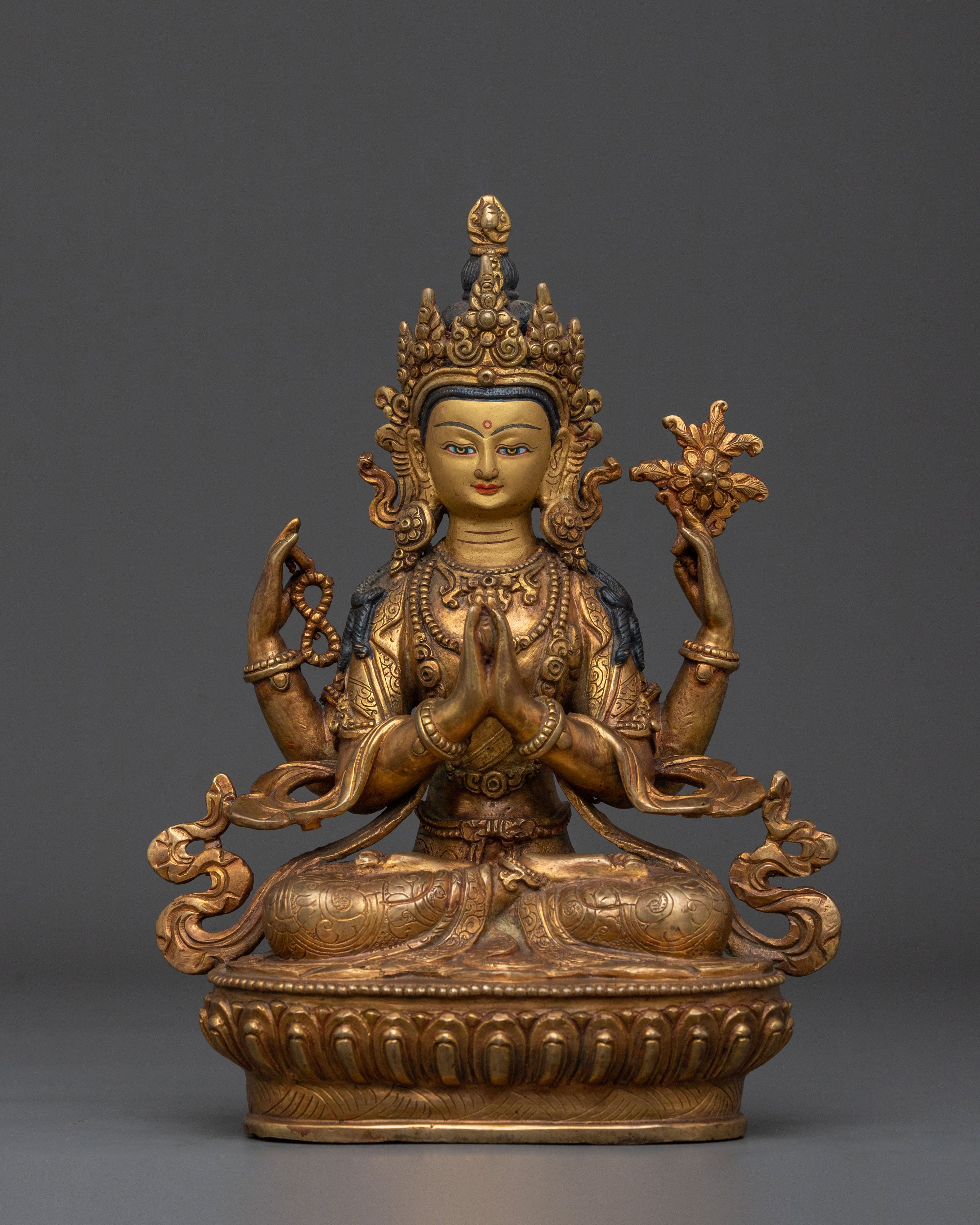 Chenrezig Fire Gold Gilded Figurine | 24K Gold Compassion Statue