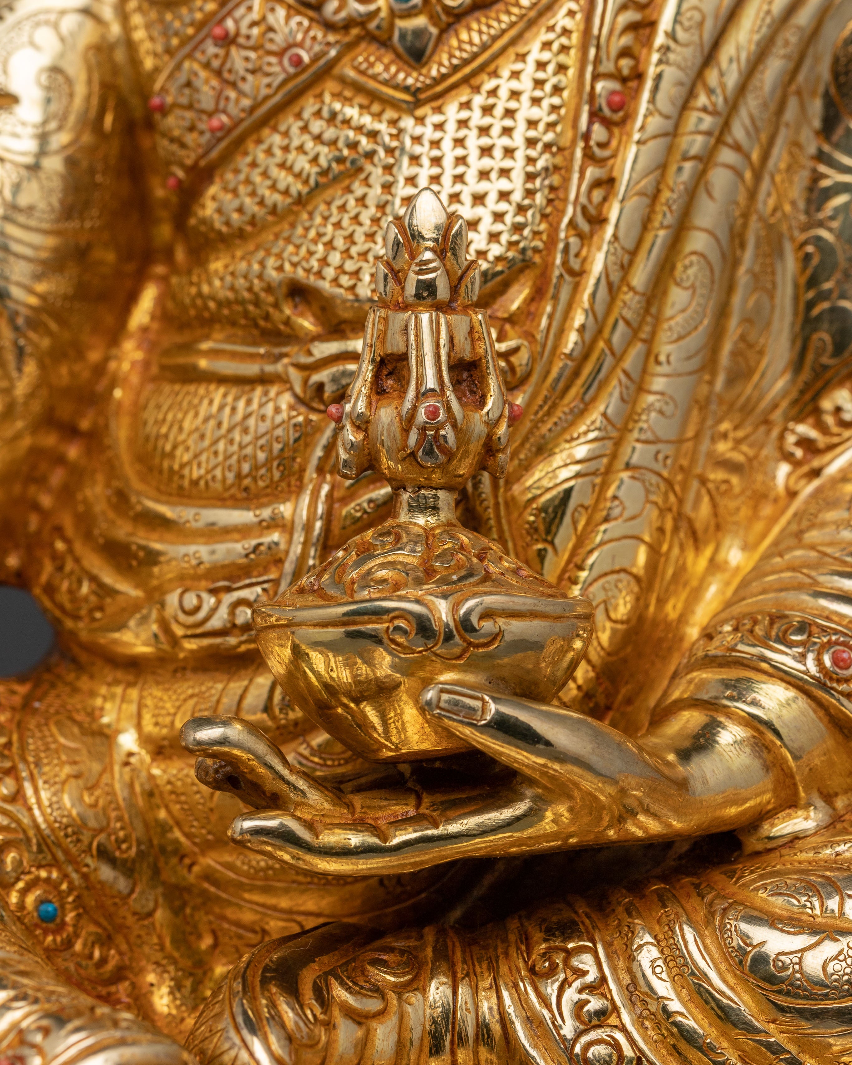 Guru Rinpoche Statue: 24K Gold Gilded Tantric Master