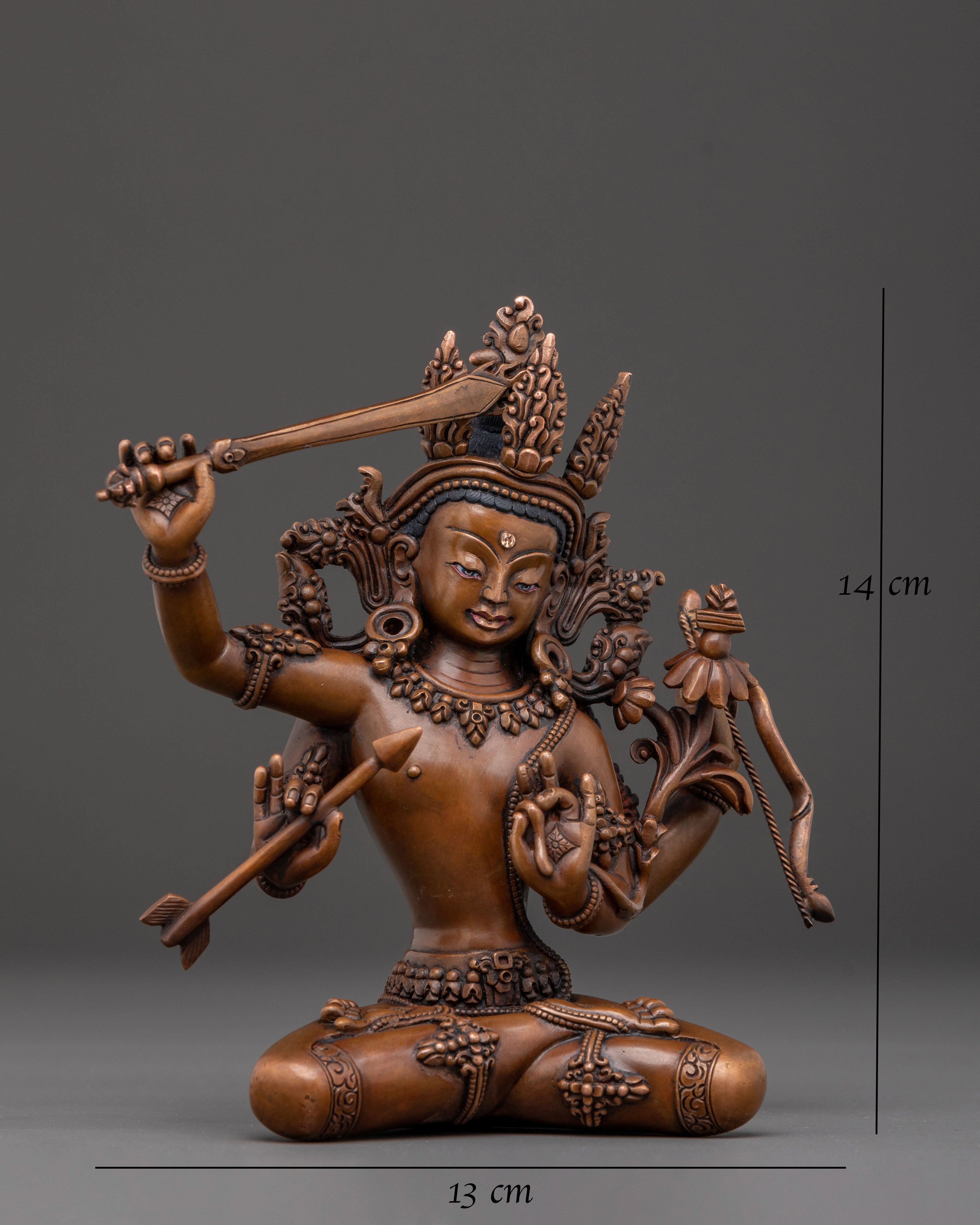 Maha Manjushri Oxidized Copper Statue – Wisdom’s Radiance