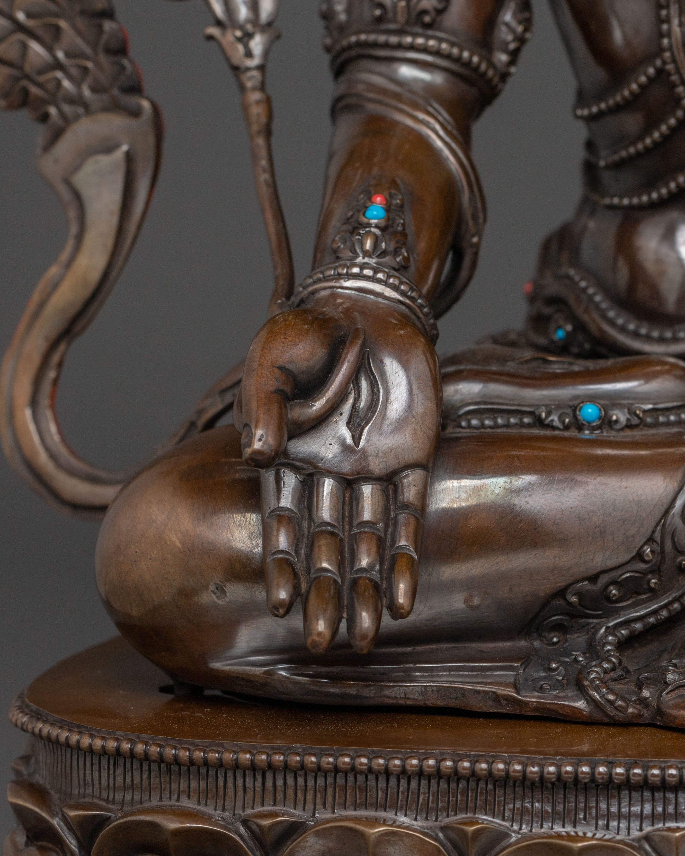White Tara Statue: Oxidized Copper Goddess