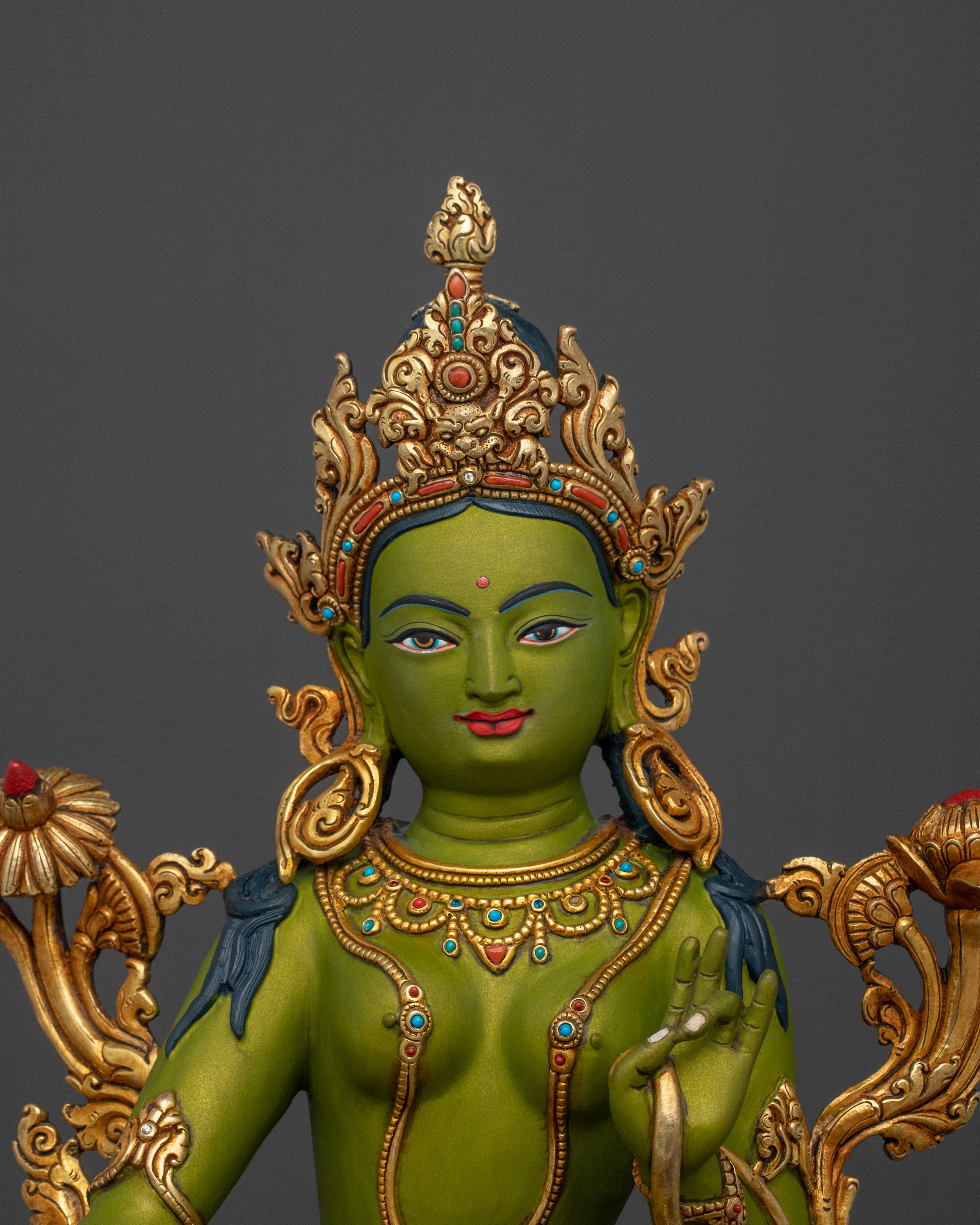 Green Tara Statue | Handcrafted 24K Gold Gilded Sculpture