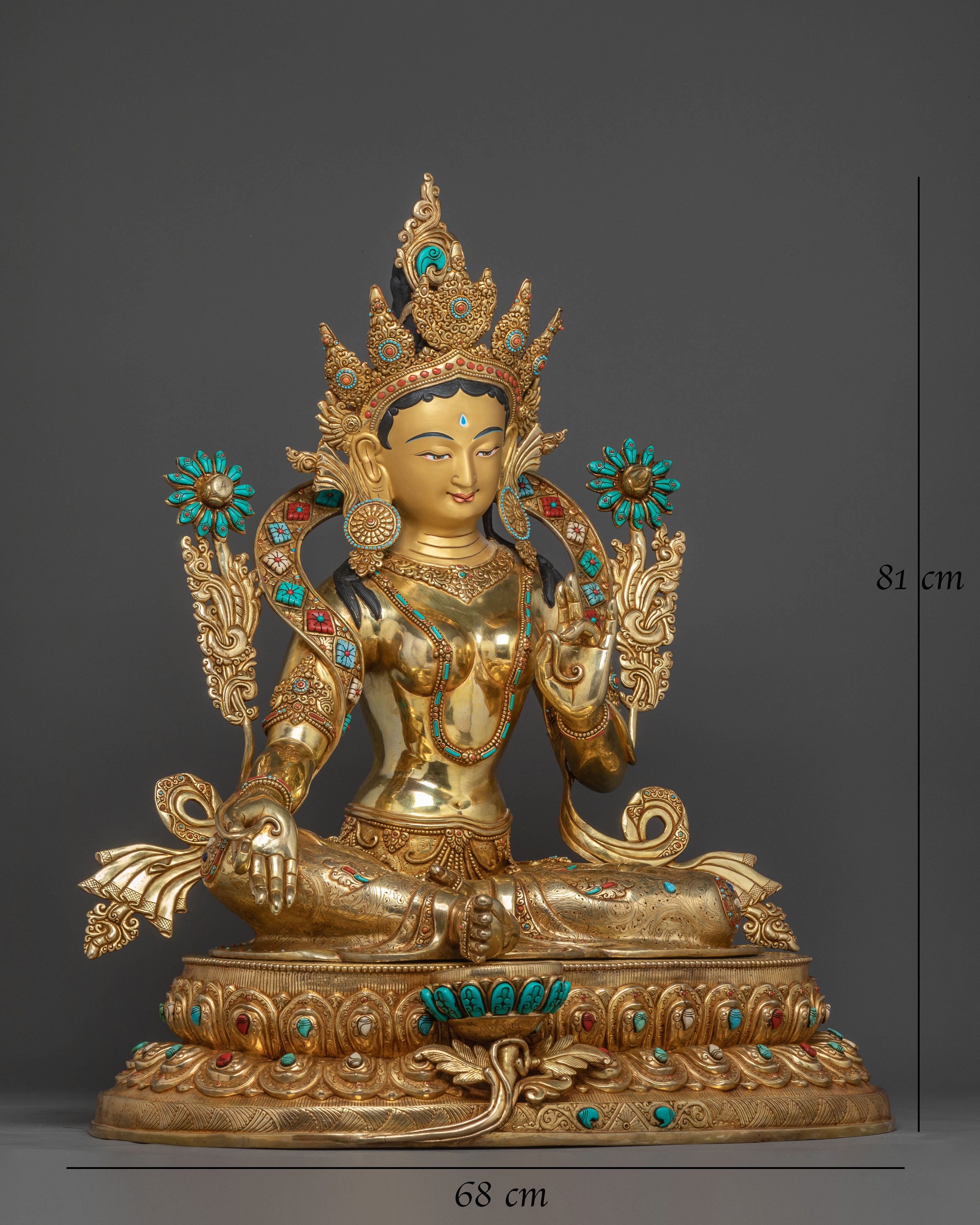 Life Size Green Tara Statue - 24K Gold Gilded