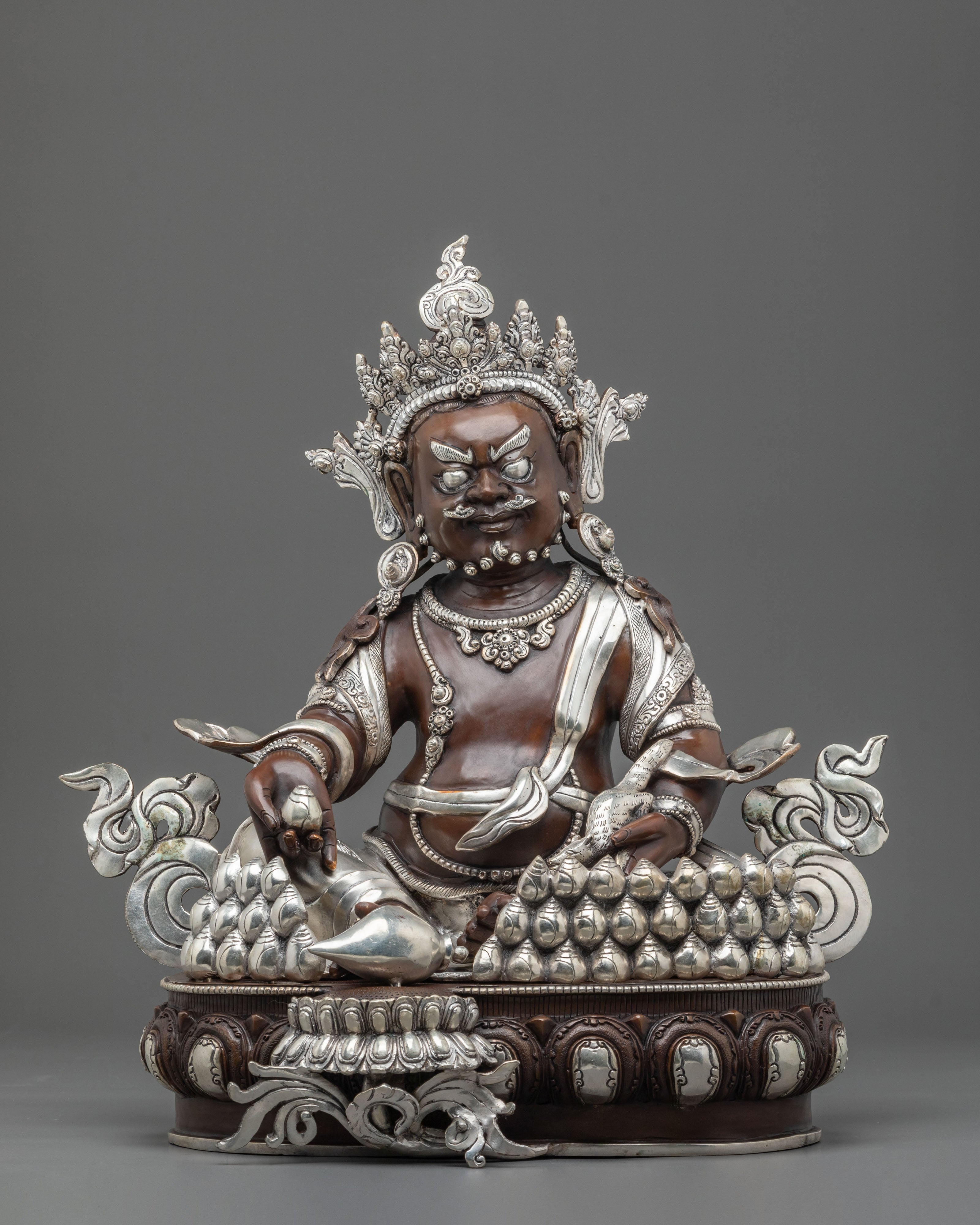 Dzambhala Altar Decoration Statue | Handcrafted Sculpture with Silver Plating