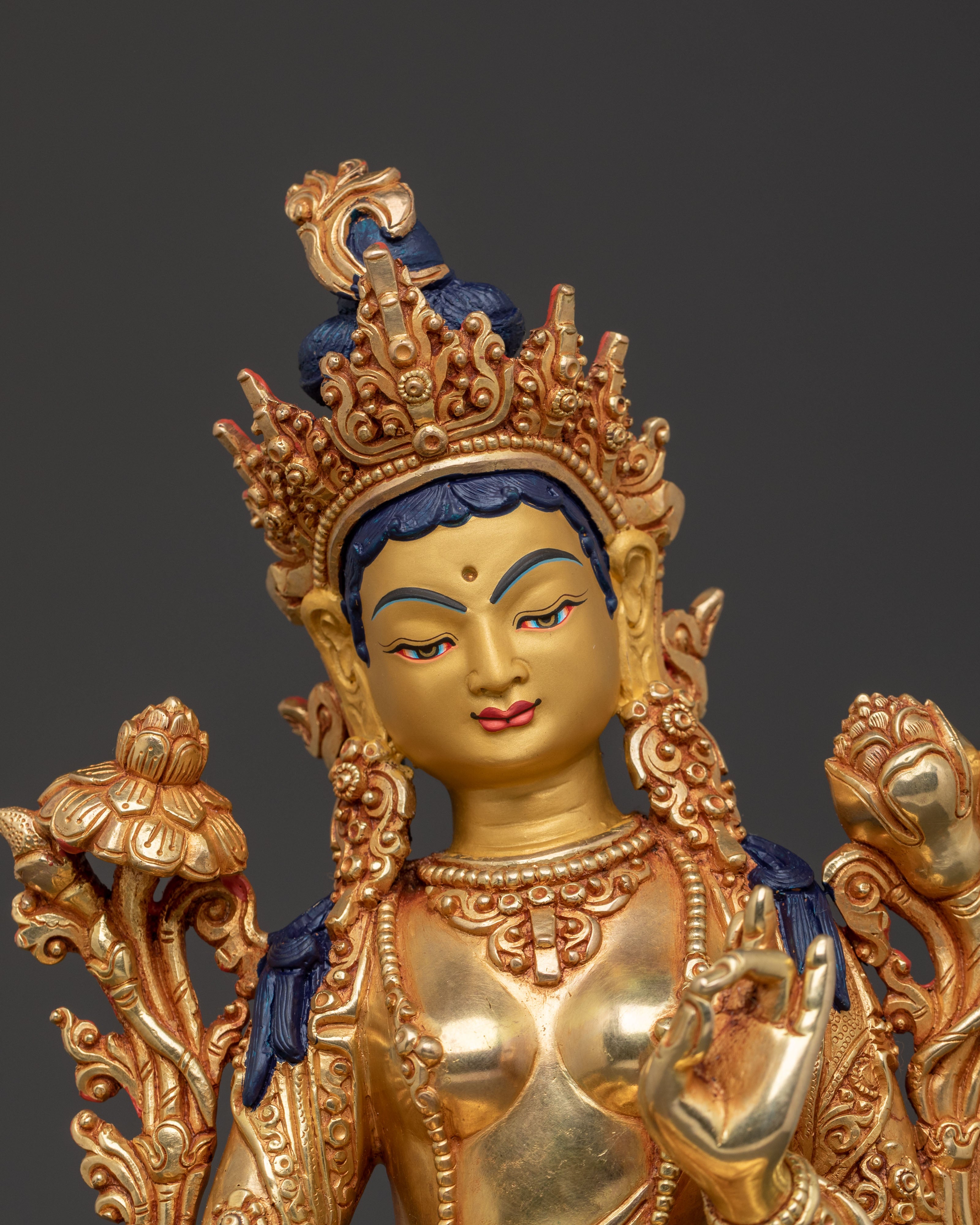 Green Tara Swift Liberator Statue – Radiant 24K Gilded Copper