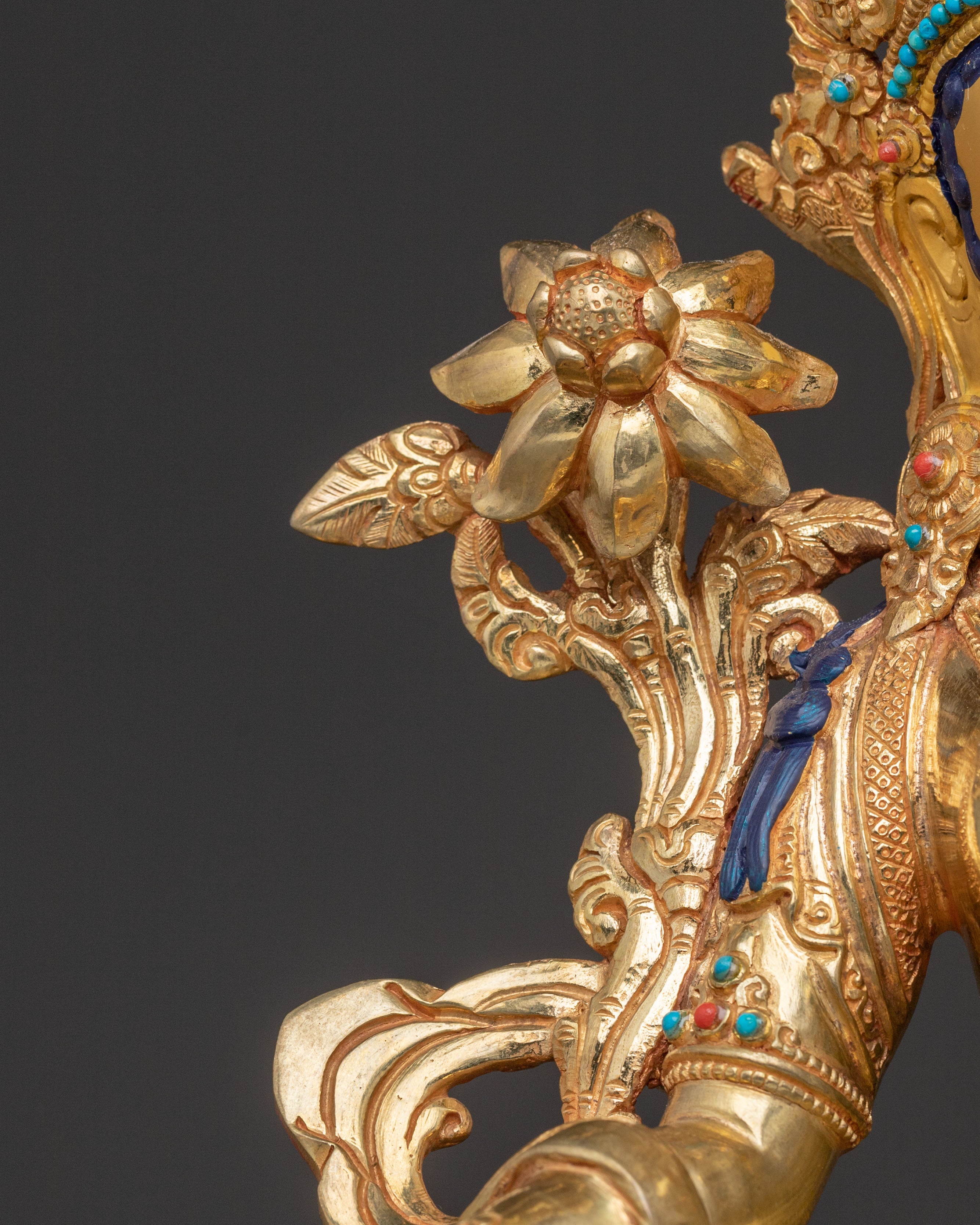 Green Tara Statue: Radiant 24K Gold Gilded Sculpture