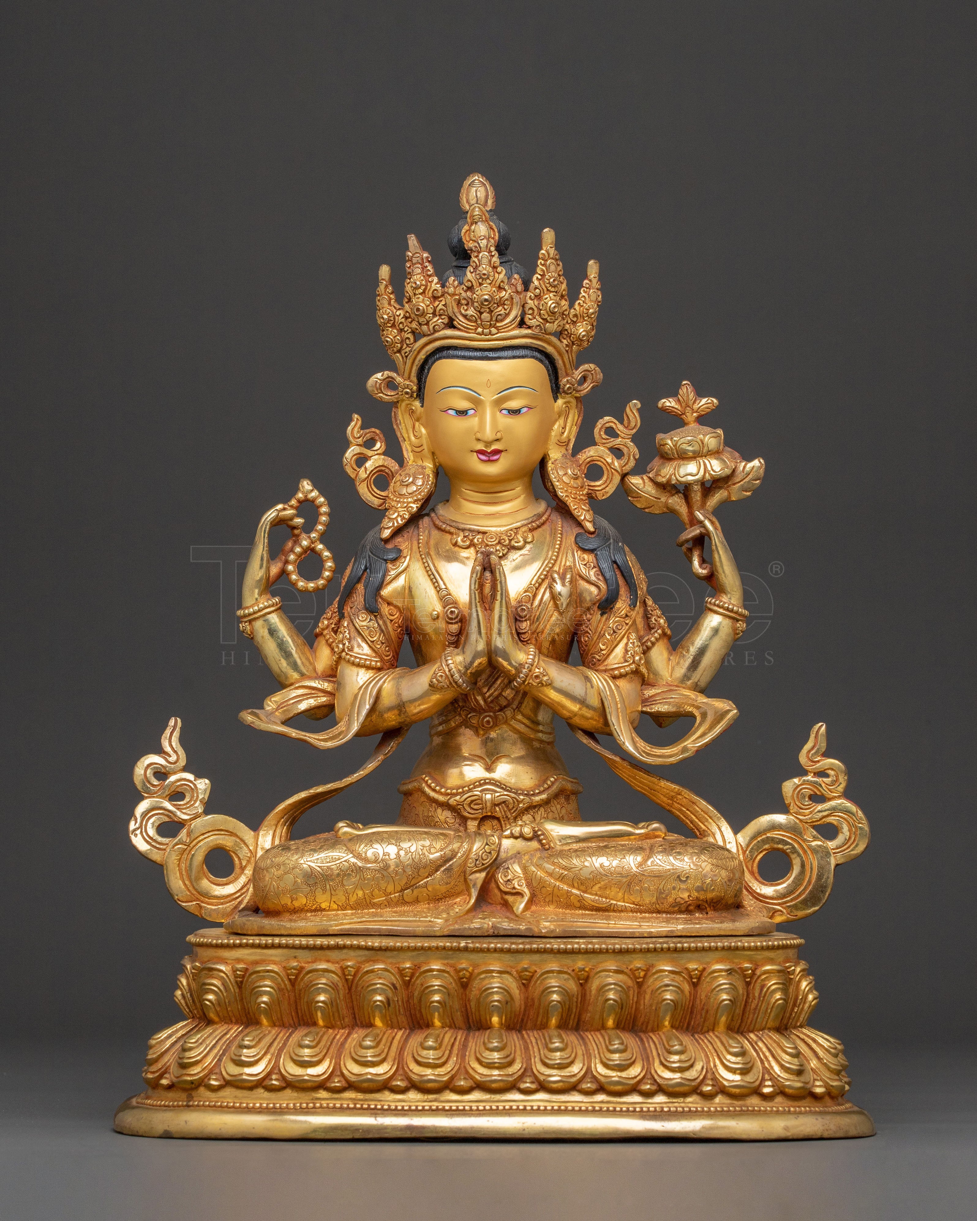 Chenrezig Bodhisattva Blessing Statue – 24K Gold Gilded