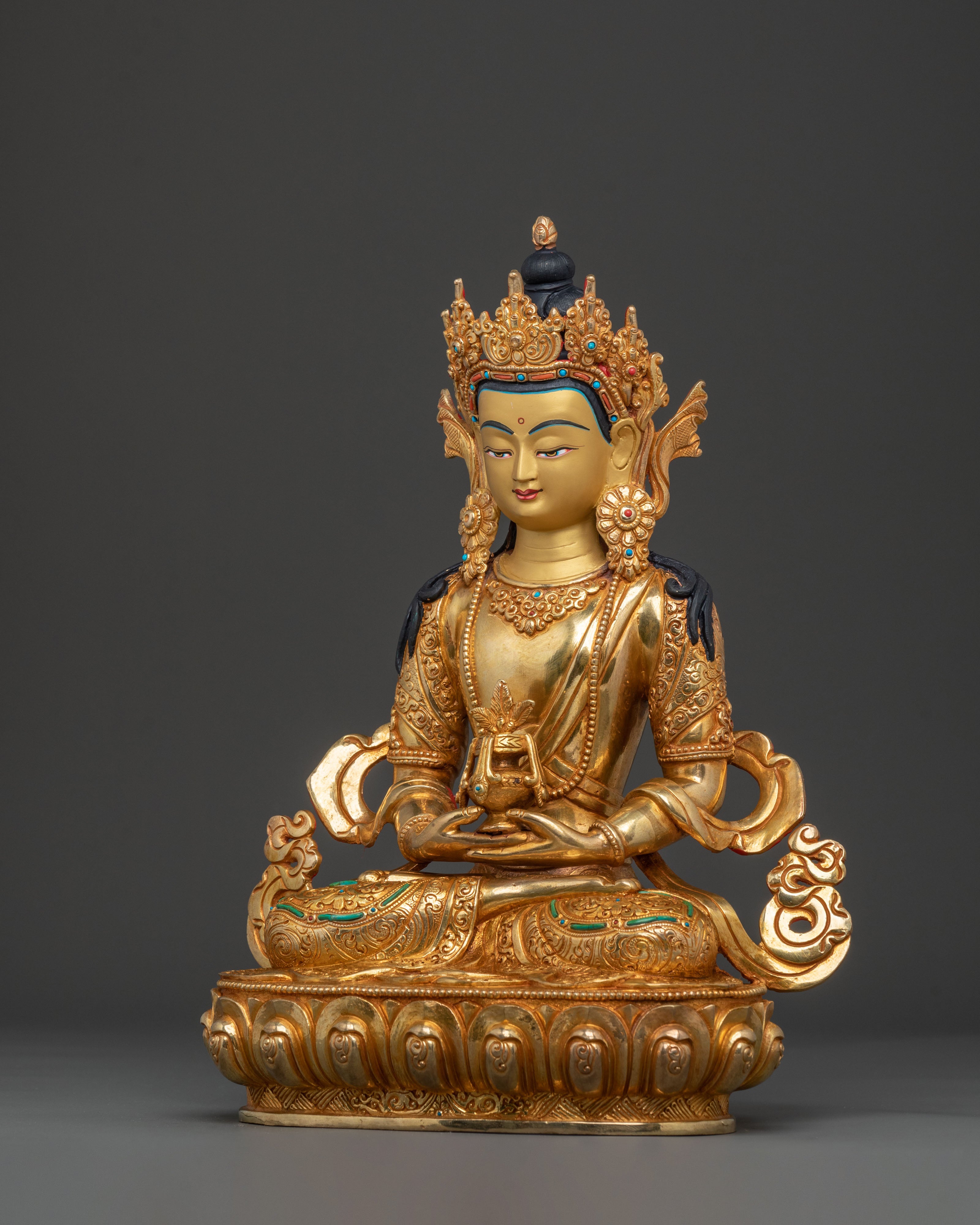 Handmade Amitayus Longevity Statue | 24K Gold Gilded