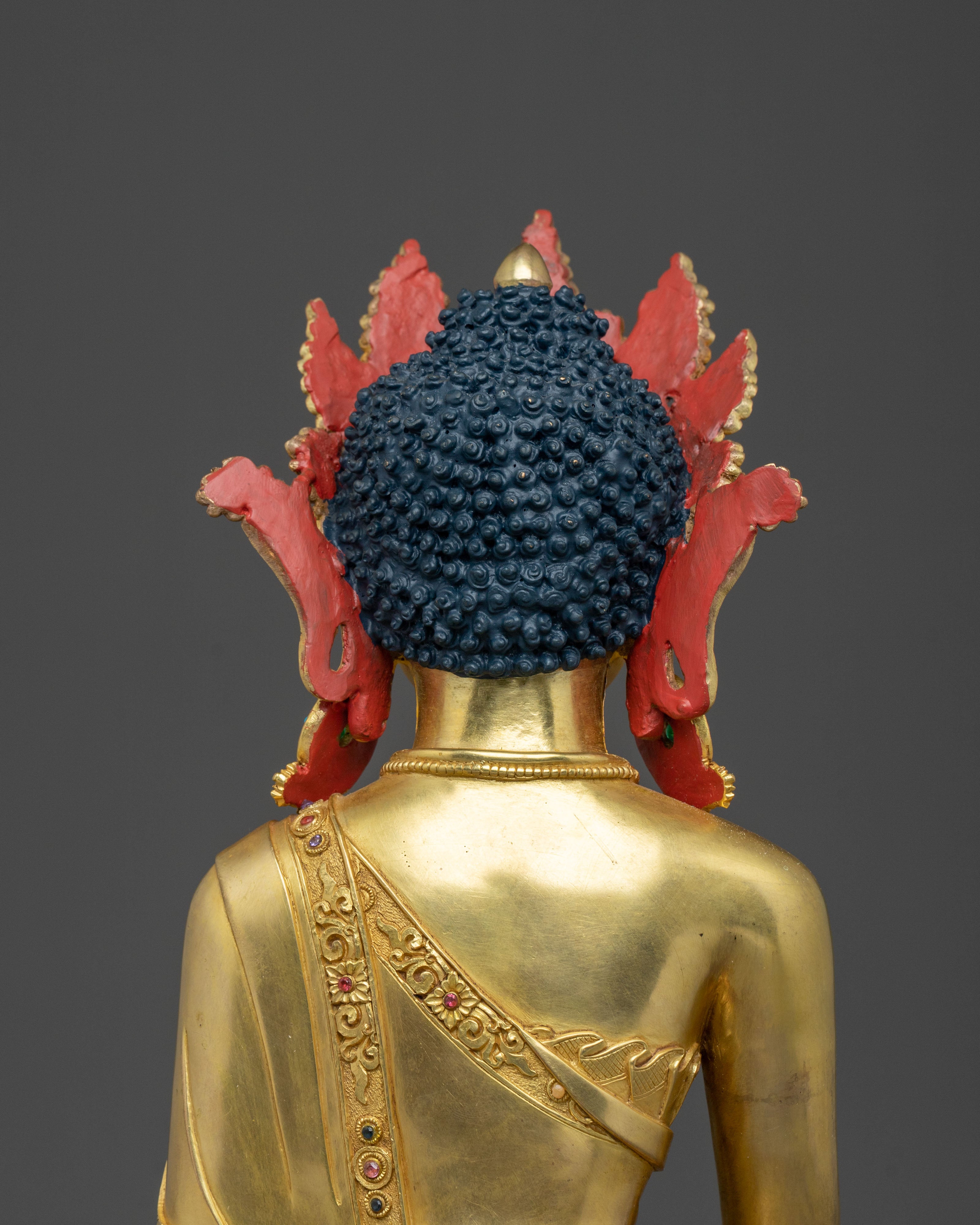 Crown Shakyamuni Buddha Statue: 24K Gold Glided Buddhist Statue