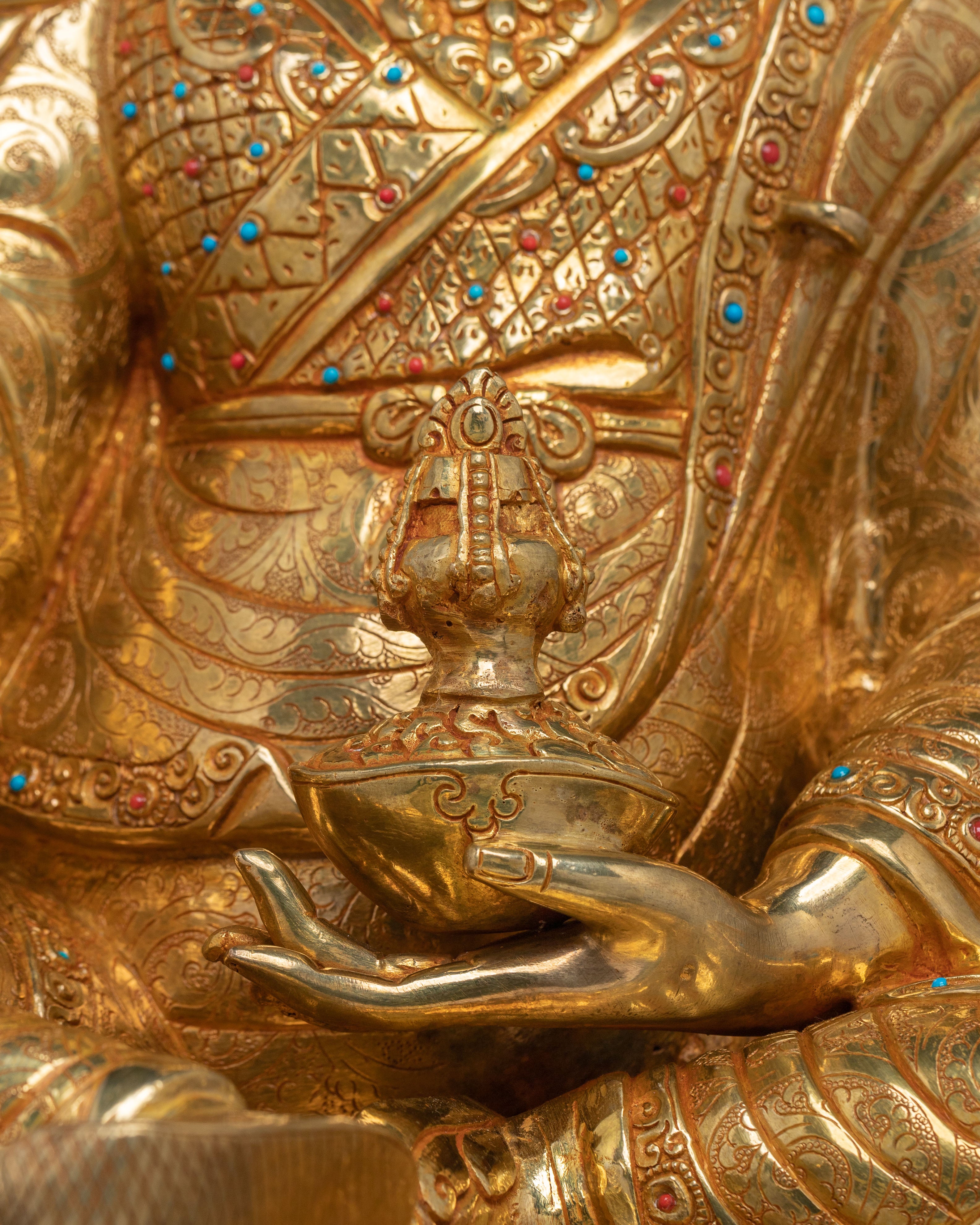 Guru Rinpoche 24K Gold Gilded Sacred Figure | Tibetan Buddhist Sculpture