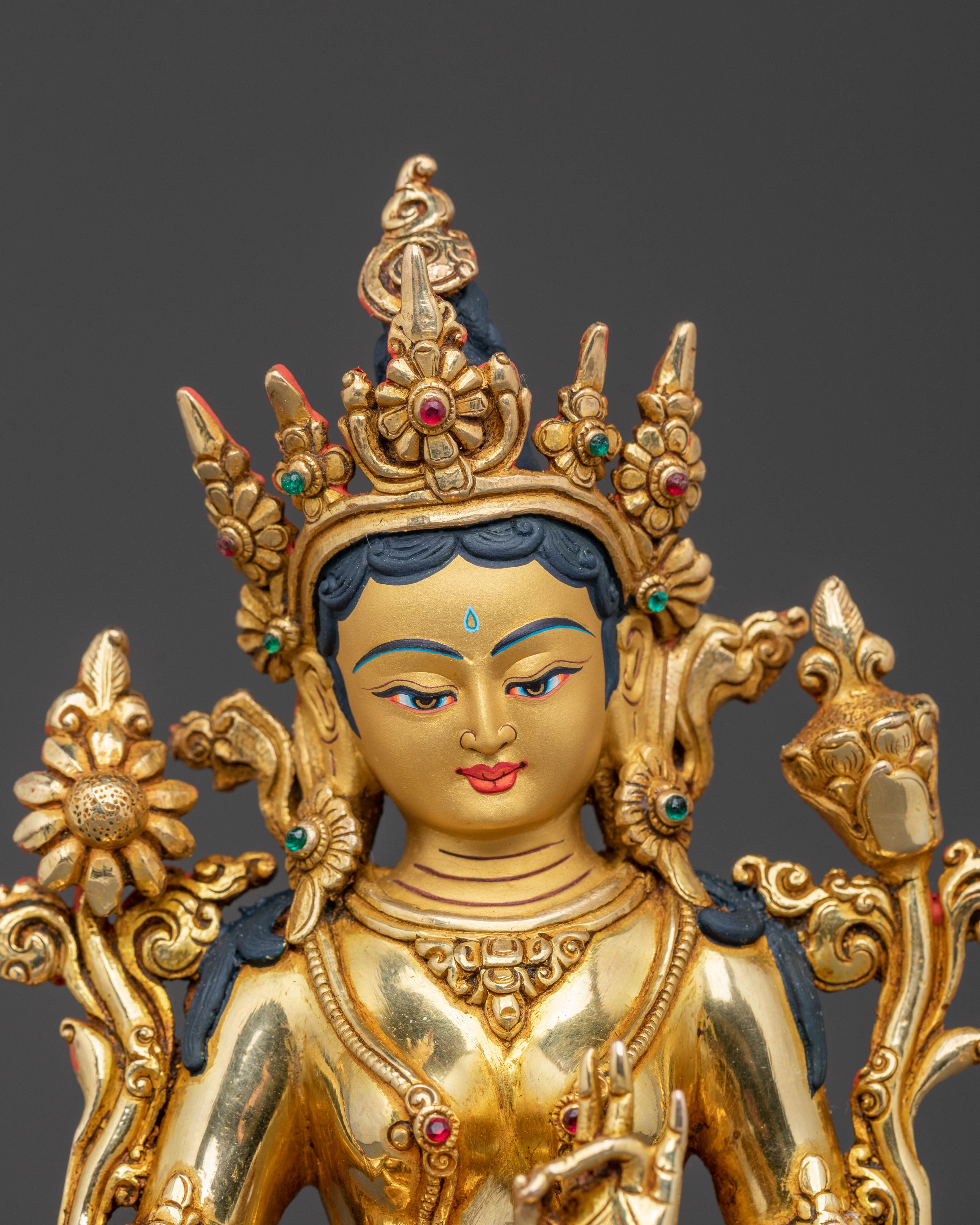 Spiritual Green Tara Compassion Statue | Gold Gilded Statue