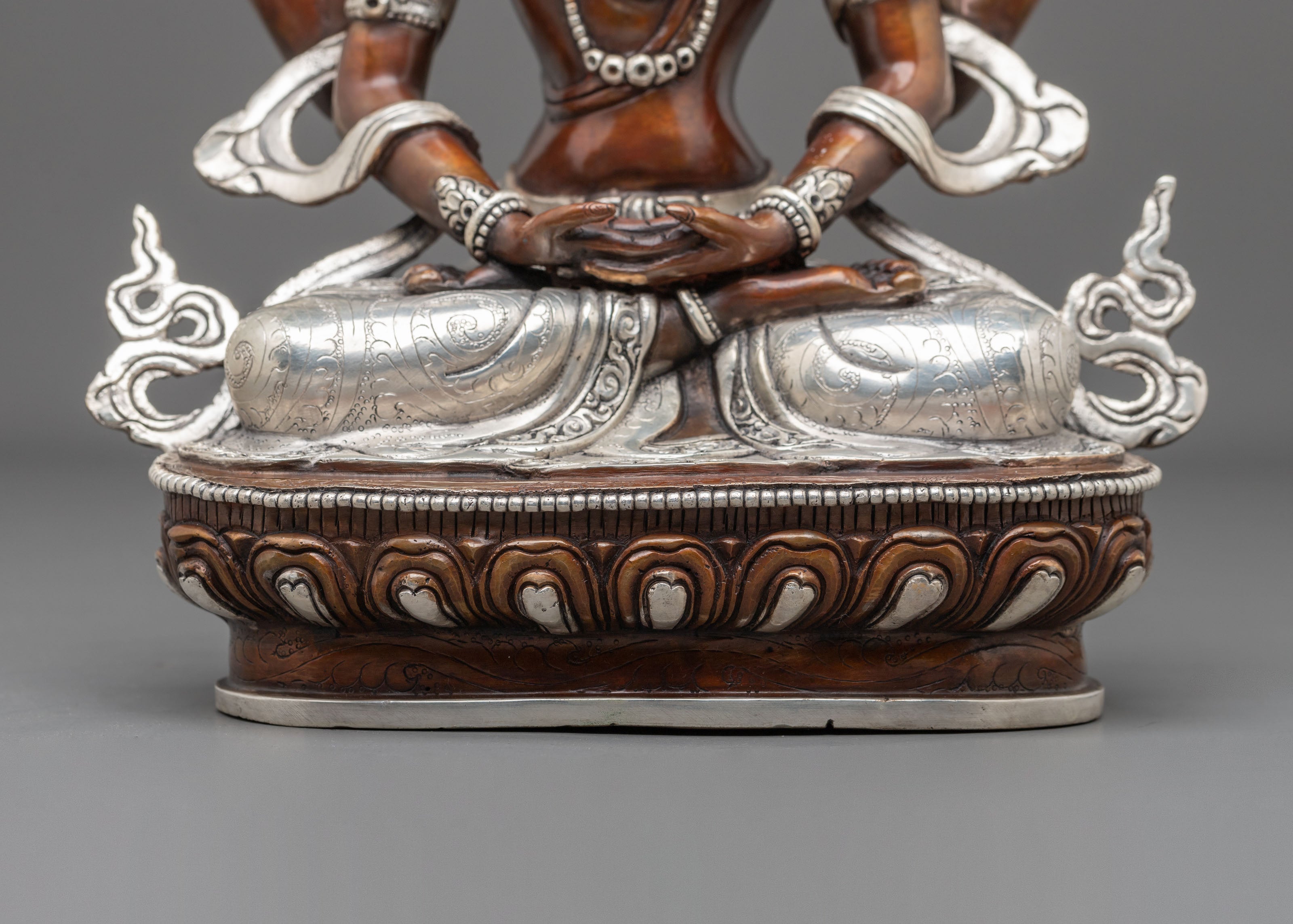 Prajnaparamita Wisdom Goddess Statue | Silver-Plated Copper Sculpture