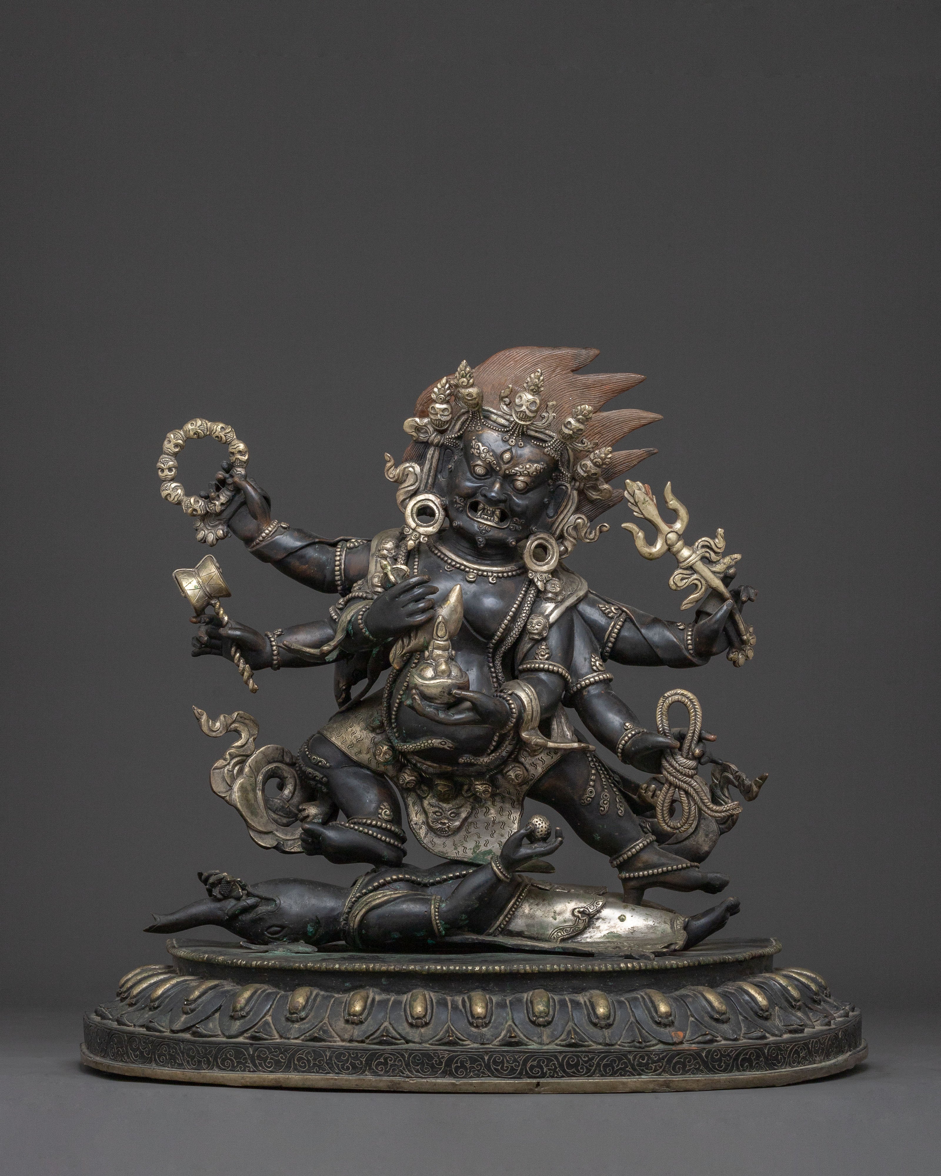 Six-Armed Mahakala Sacred Statue | Antique Finishing