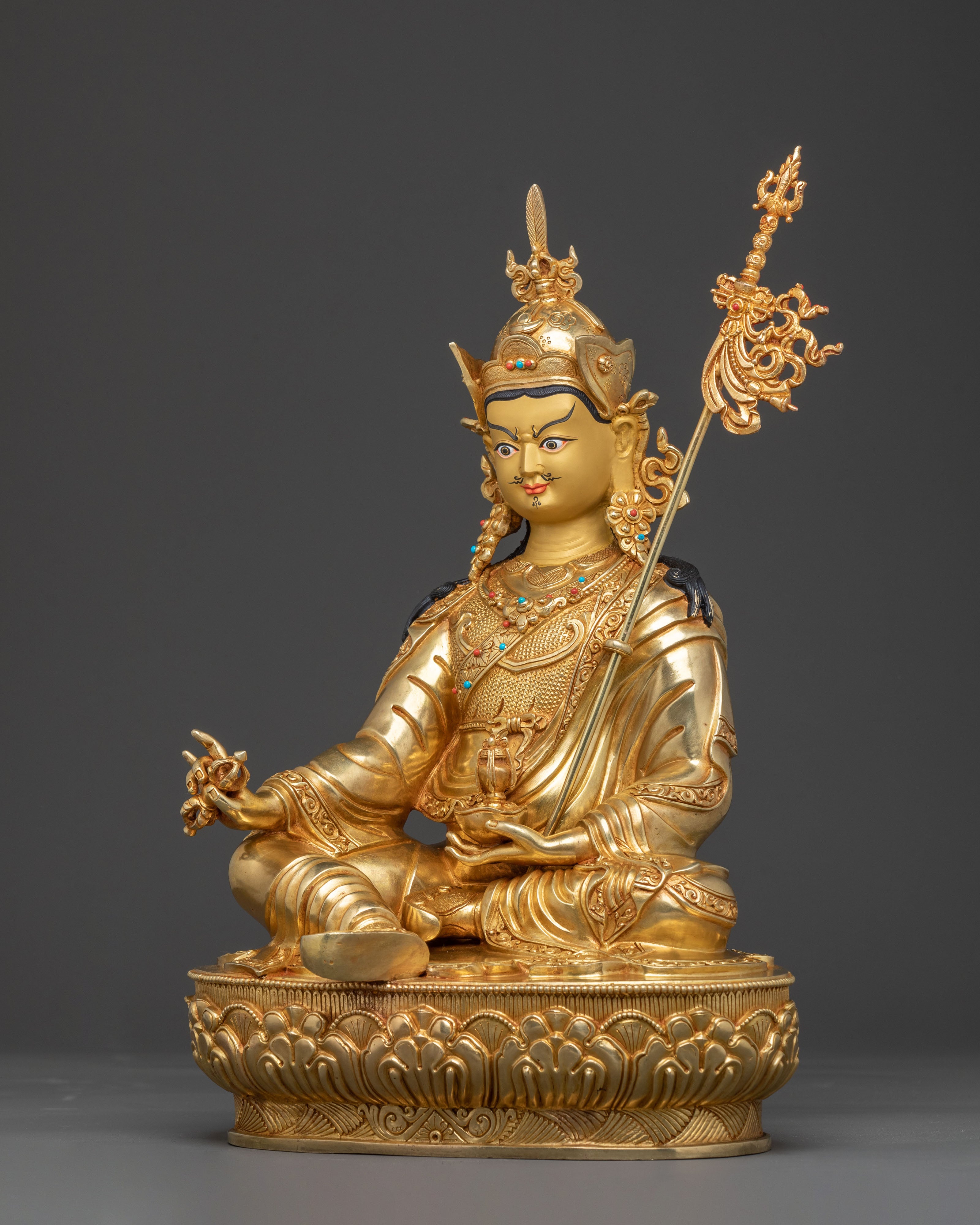 Guru Rinpoche Sacred Statue: Hand-Gilded Serenity