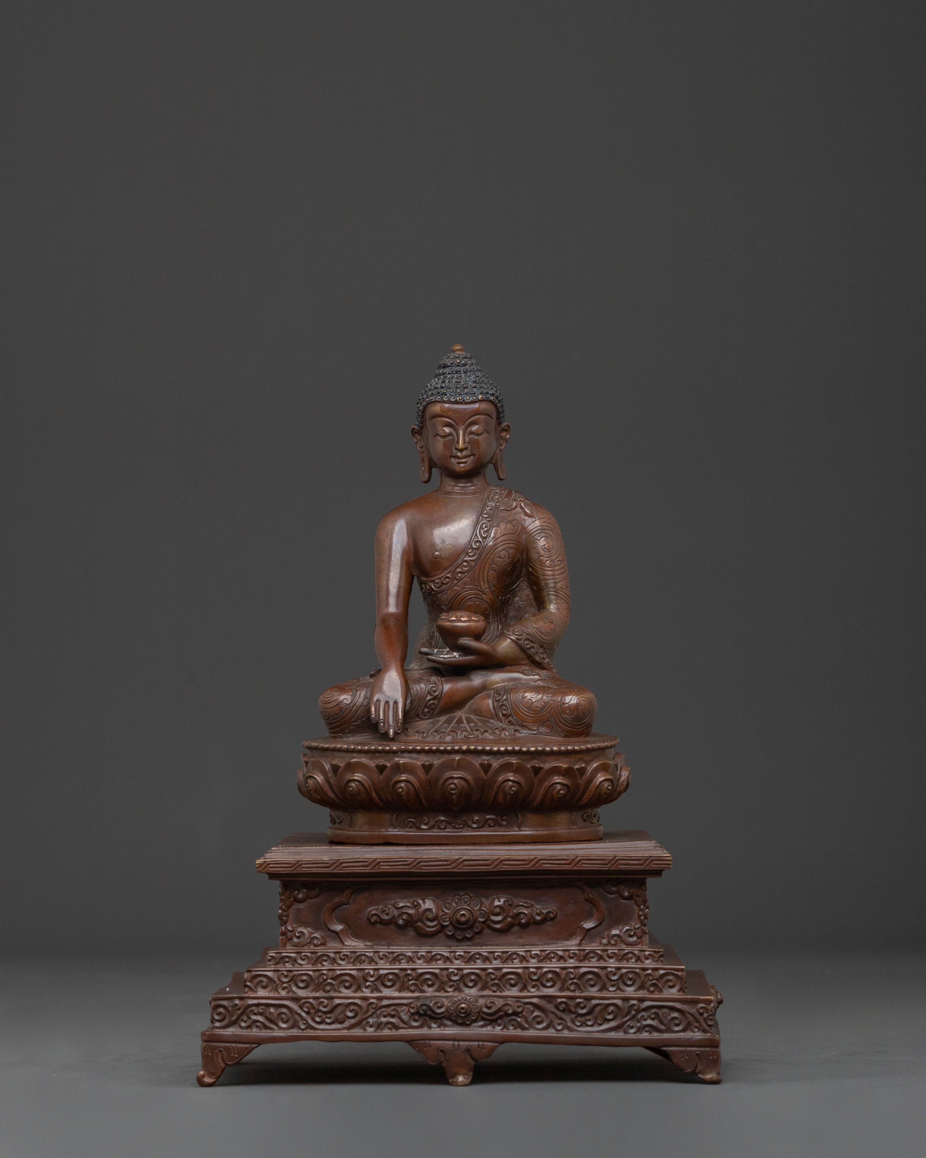 Shakyamuni Buddha Statue | Oxidized Copper Figure