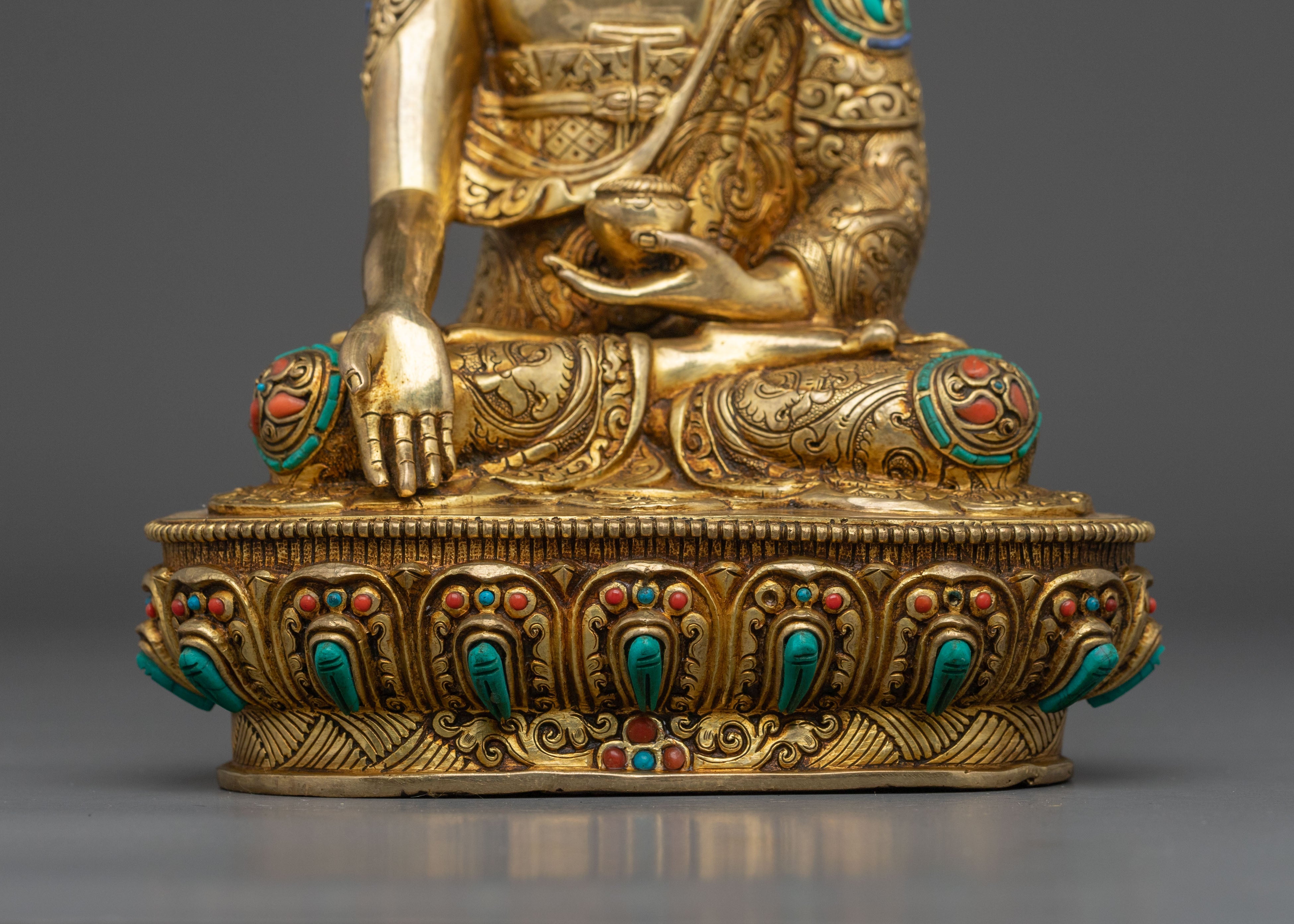 Traditional Himalayan Ratnasambhava Sculpture: 24K Gold Gilded