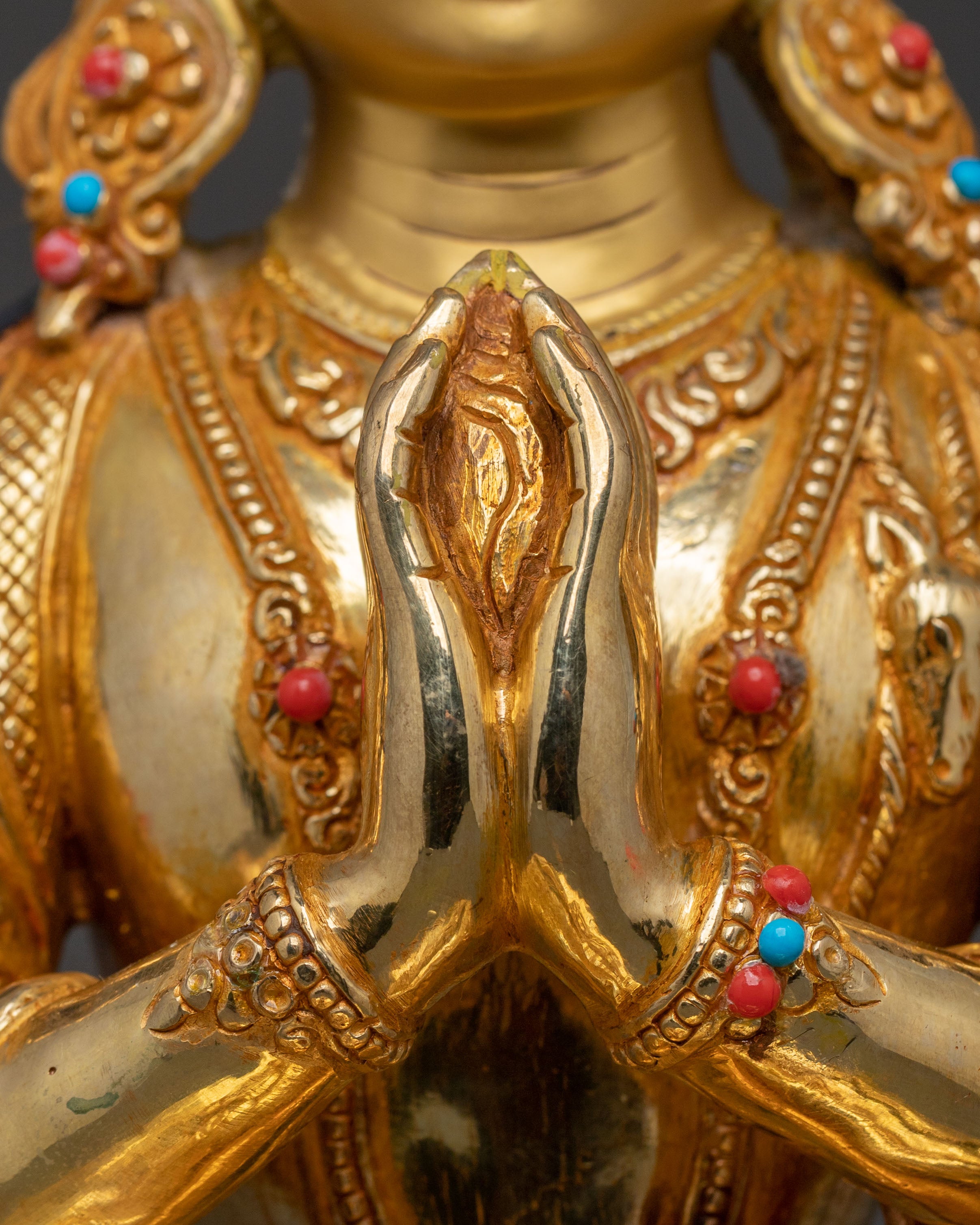 Chenrezig 24K Gold Gilded Statue: Divine Presence