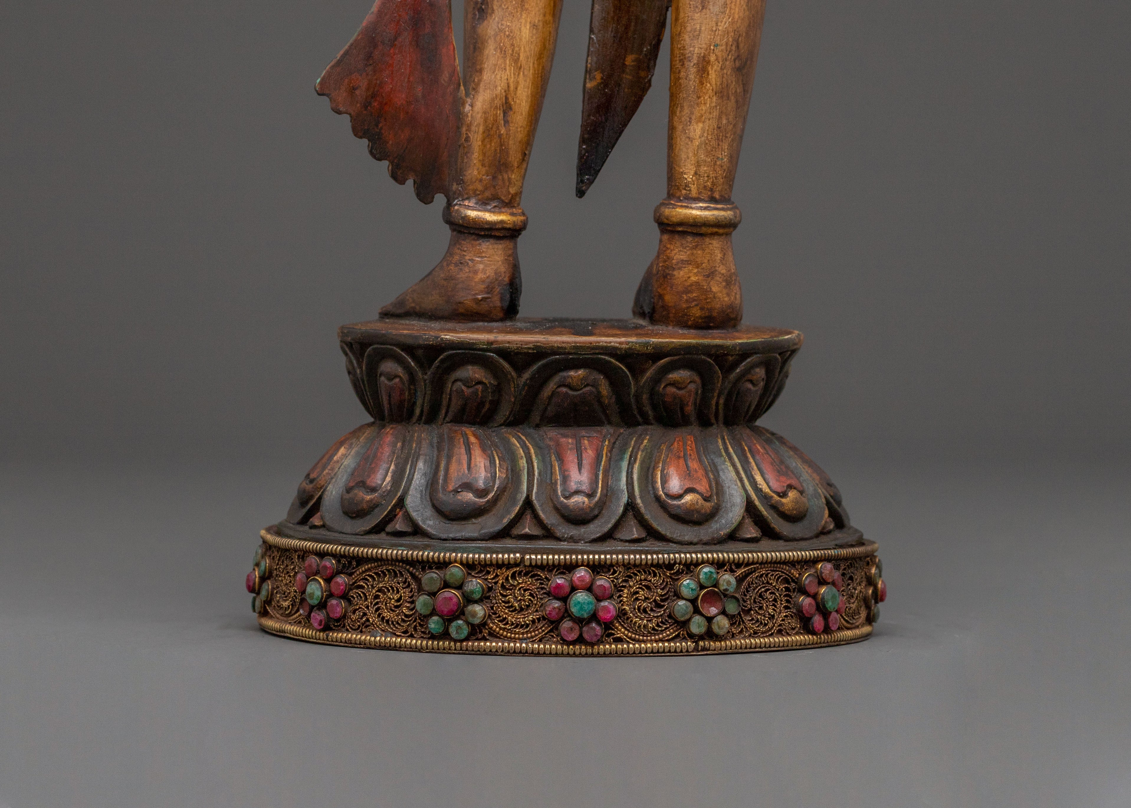 Lokeshwor Tibetan Sacred Statue: Antique Gold and Gemstone Artistry