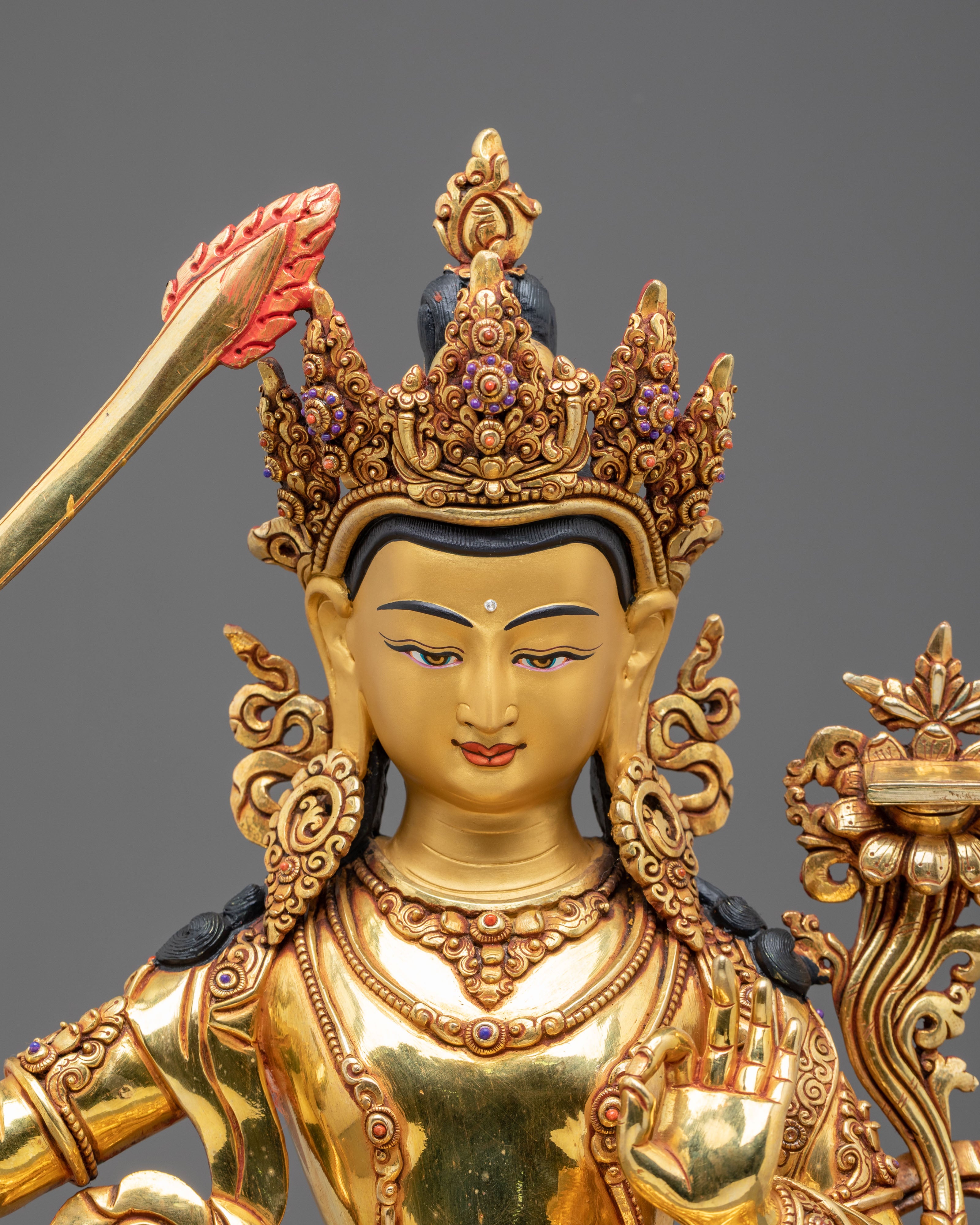 Manjushri 24K Gold Gilded Statue | Meditation Shrine