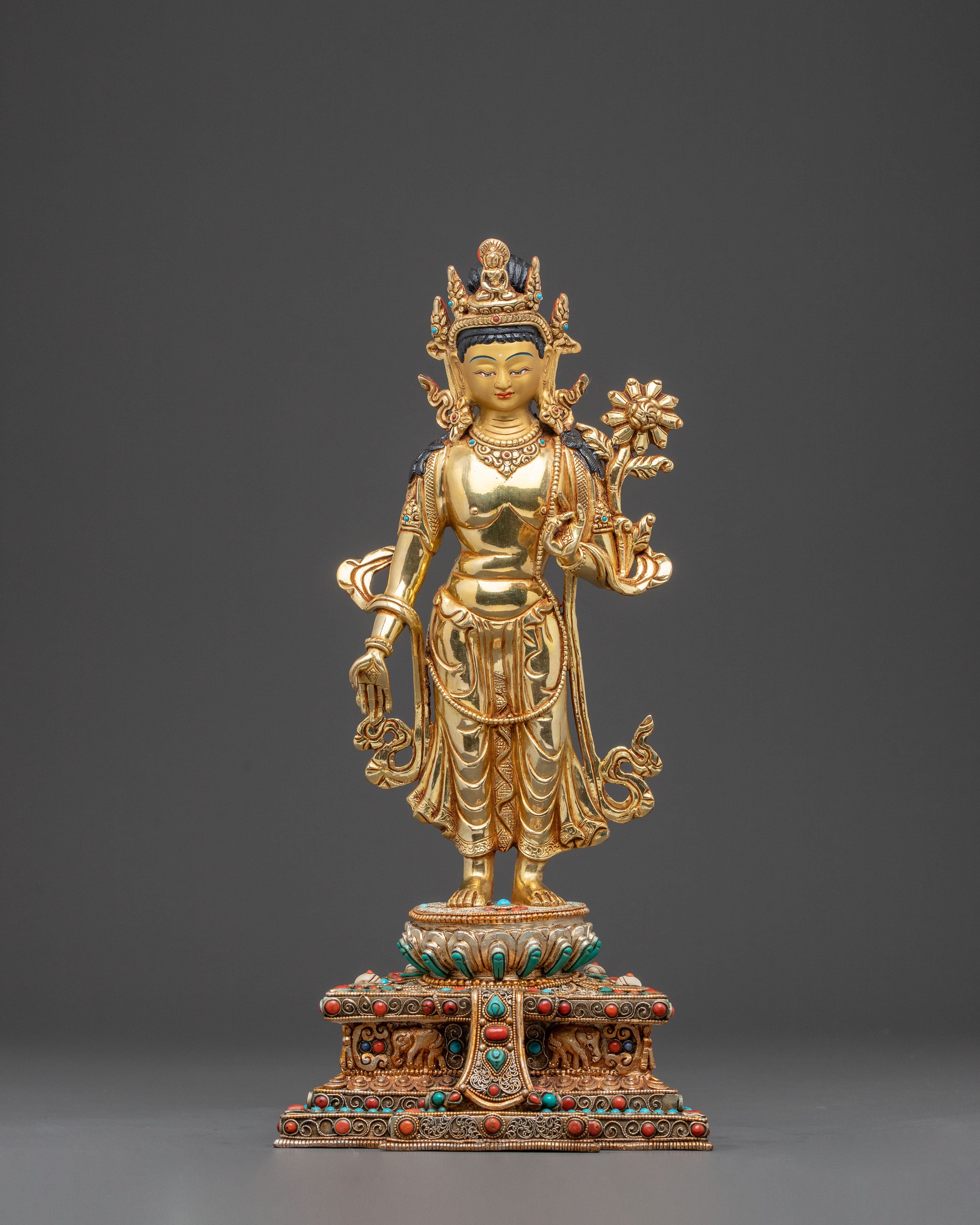 Divine Avalokiteshvara Golden Statue - 24K Gold Gilded