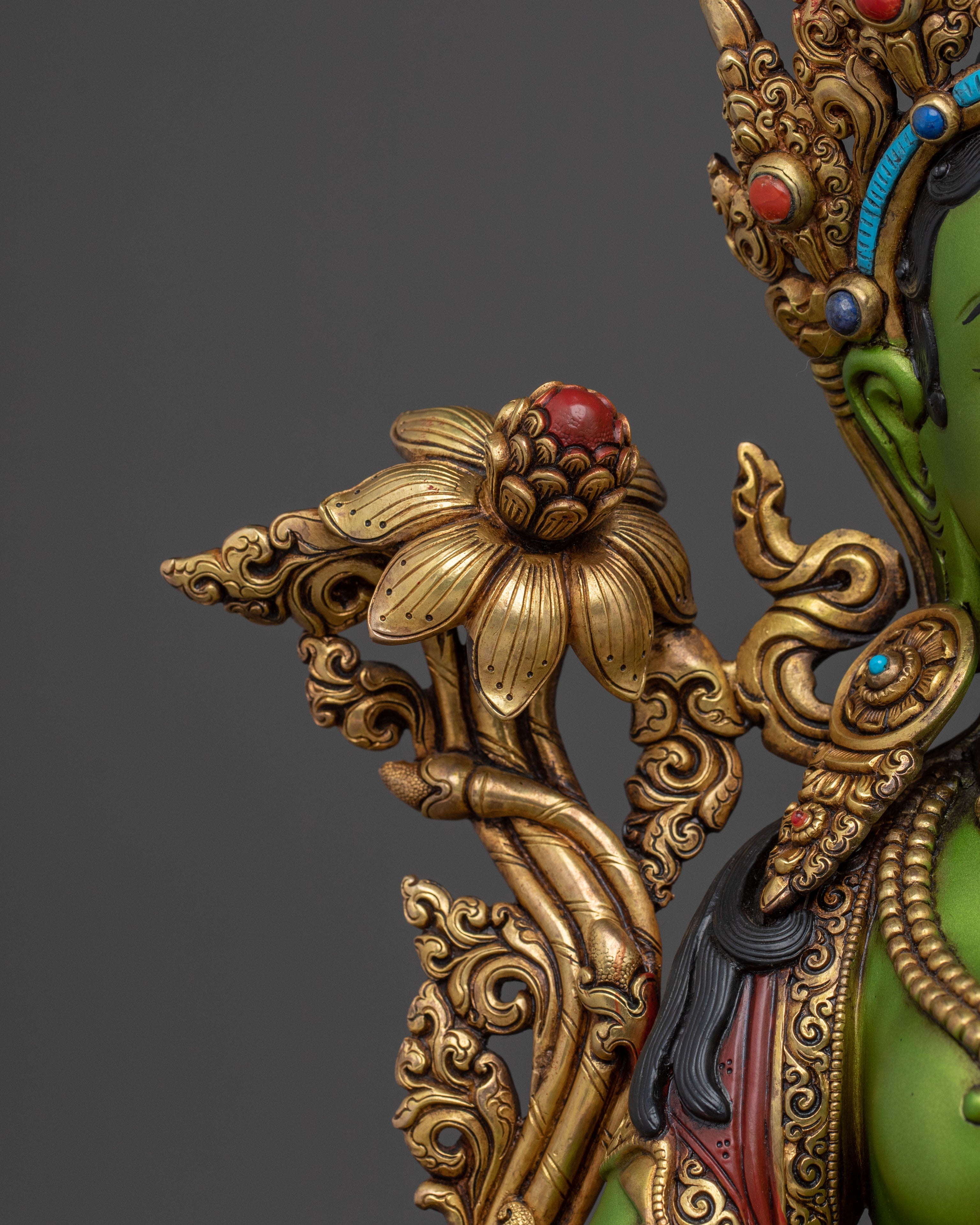 Mother Green Tara Sacred Sculpture in Gilded Copper