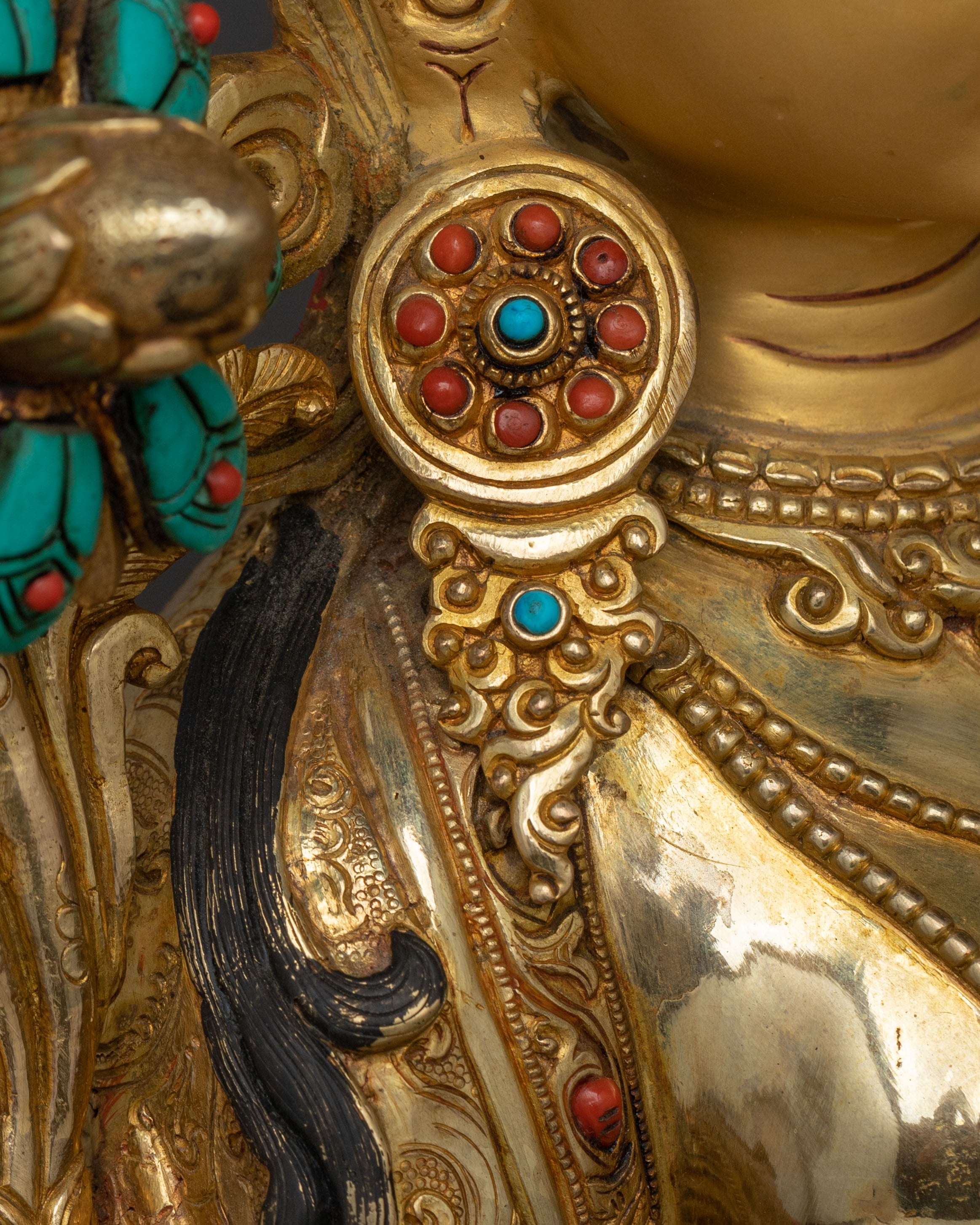 Green Tara Hand Carved Sacred Statue with 24K Gold Glided