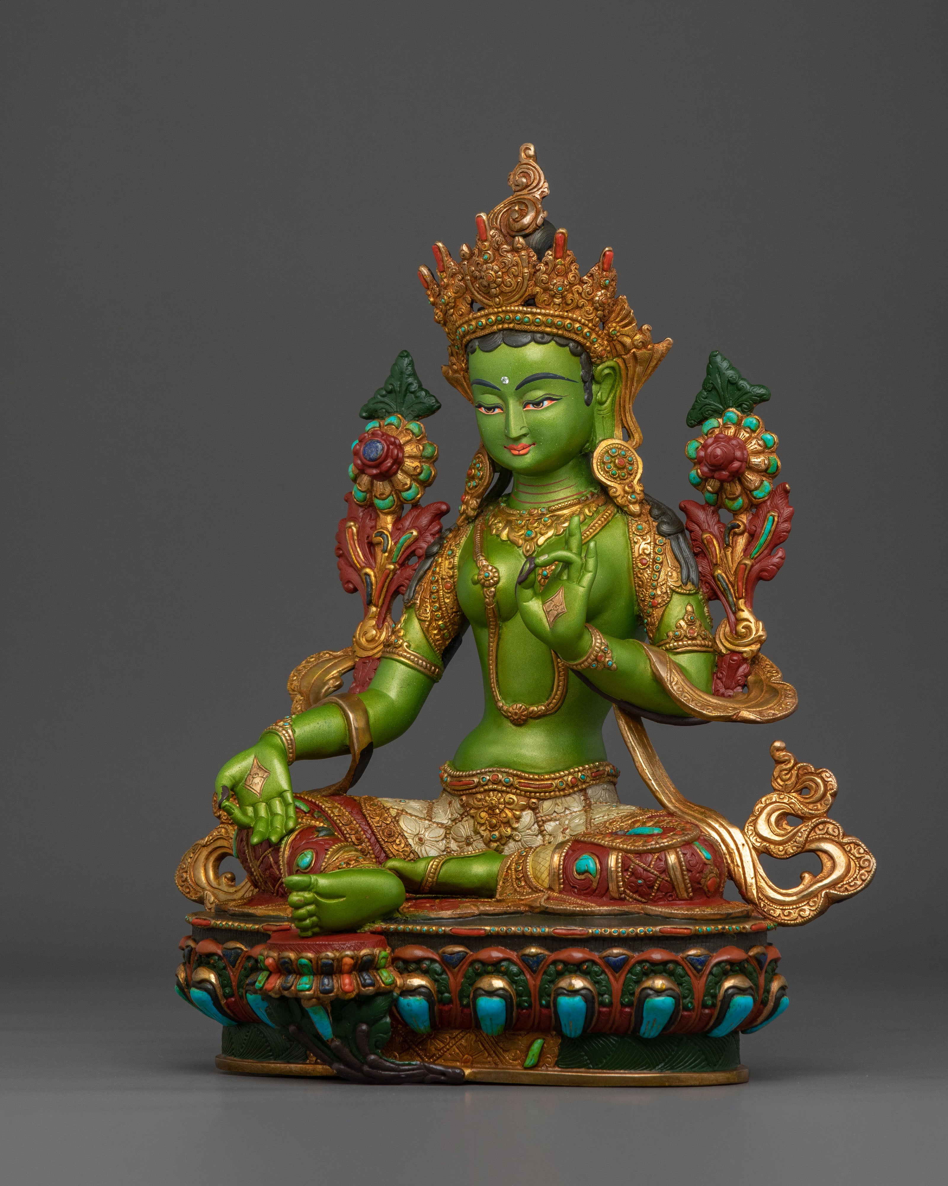 Handcrafted Green Tara Statue for Decor | Tibetan Goddess Figurine