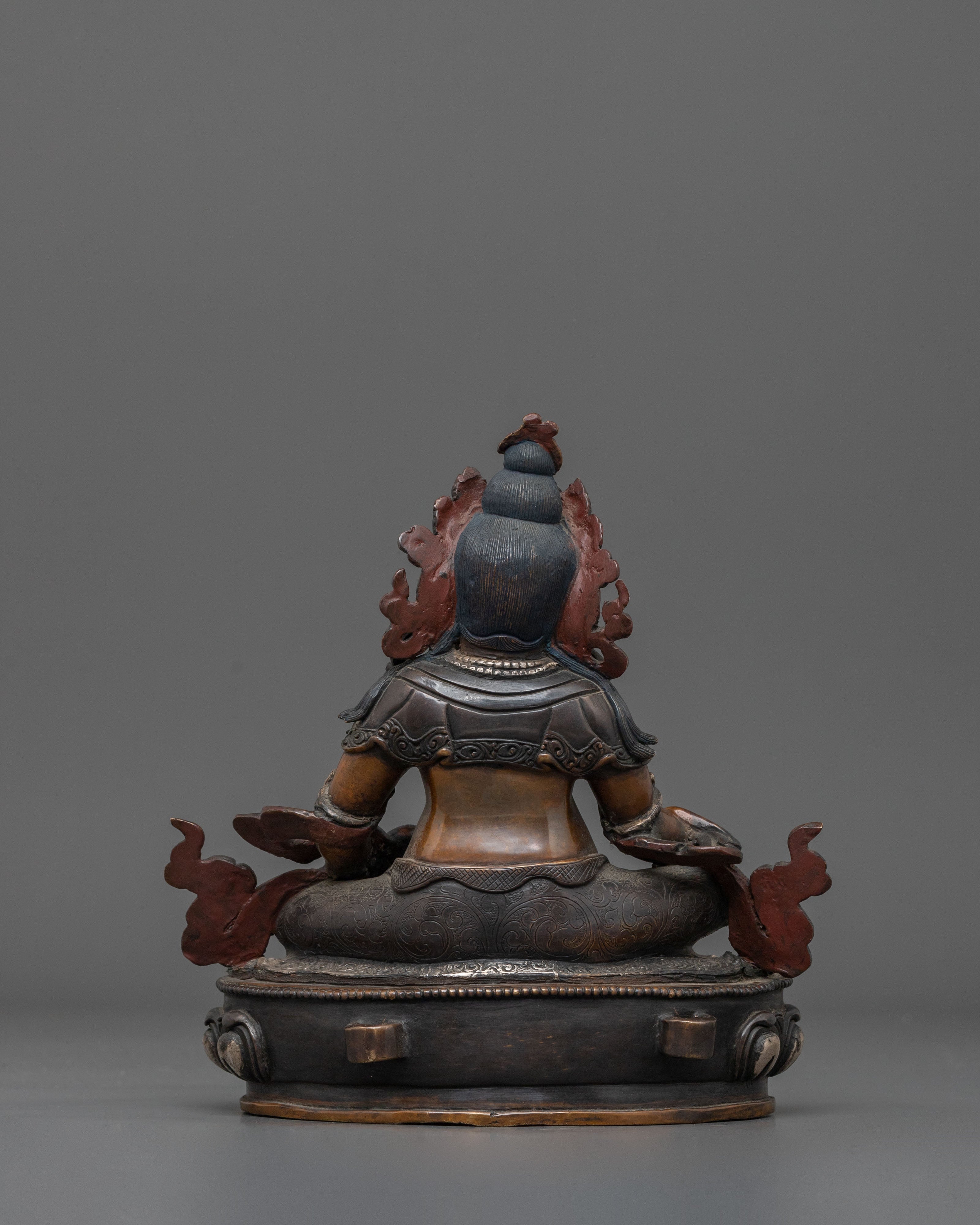 Dzambhala Statue in Oxidized Copper with Silver Plating