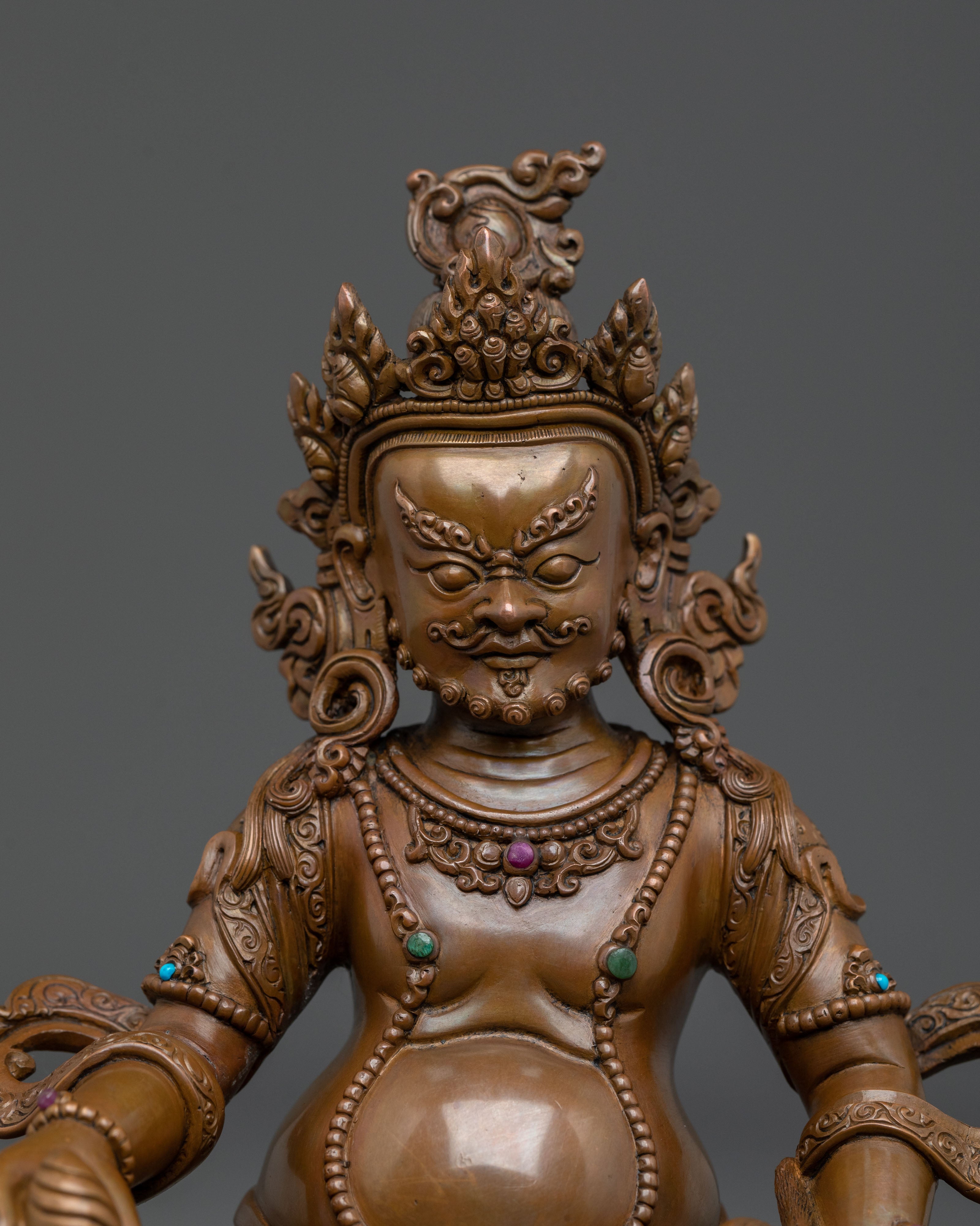 Handmade Dzambhala Wealth Deity Sculpture: Oxidized Copper Statue