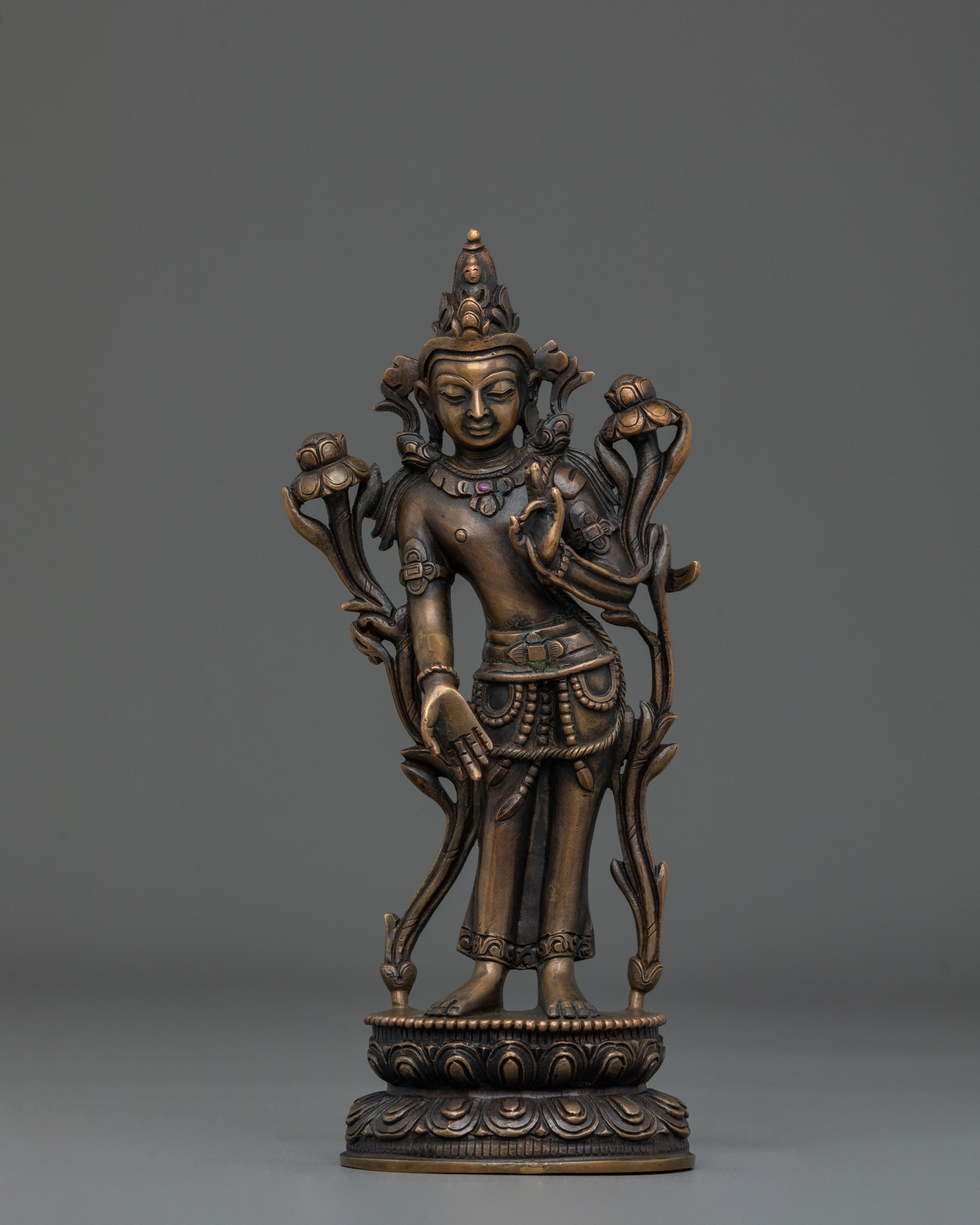 Padmapani Oxidized Copper Sculpture | Serene Bodhisattva Art