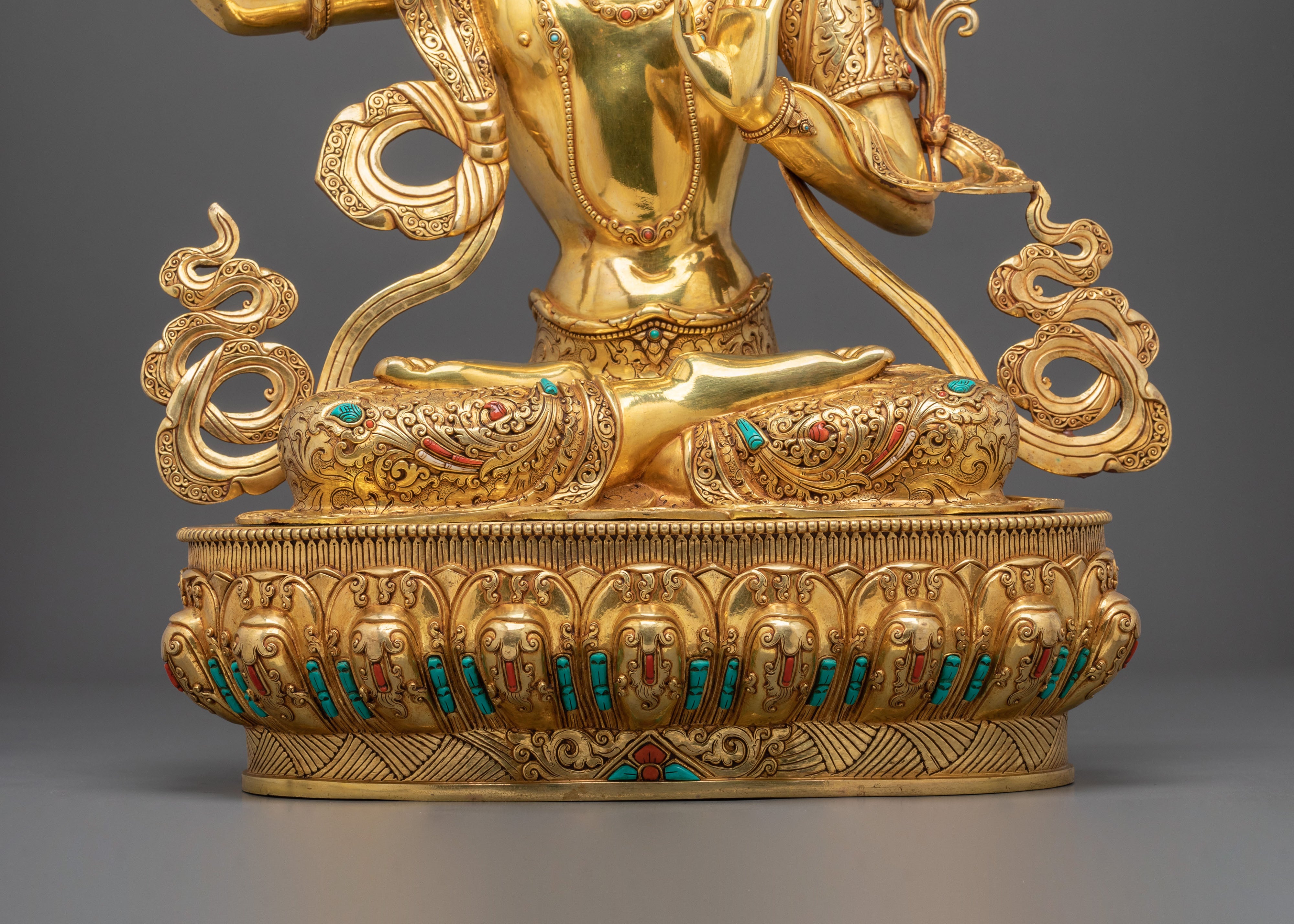 Manjushri 24k Gold Gilded Sculpture | Tibetan Wisdom Bodhisattva