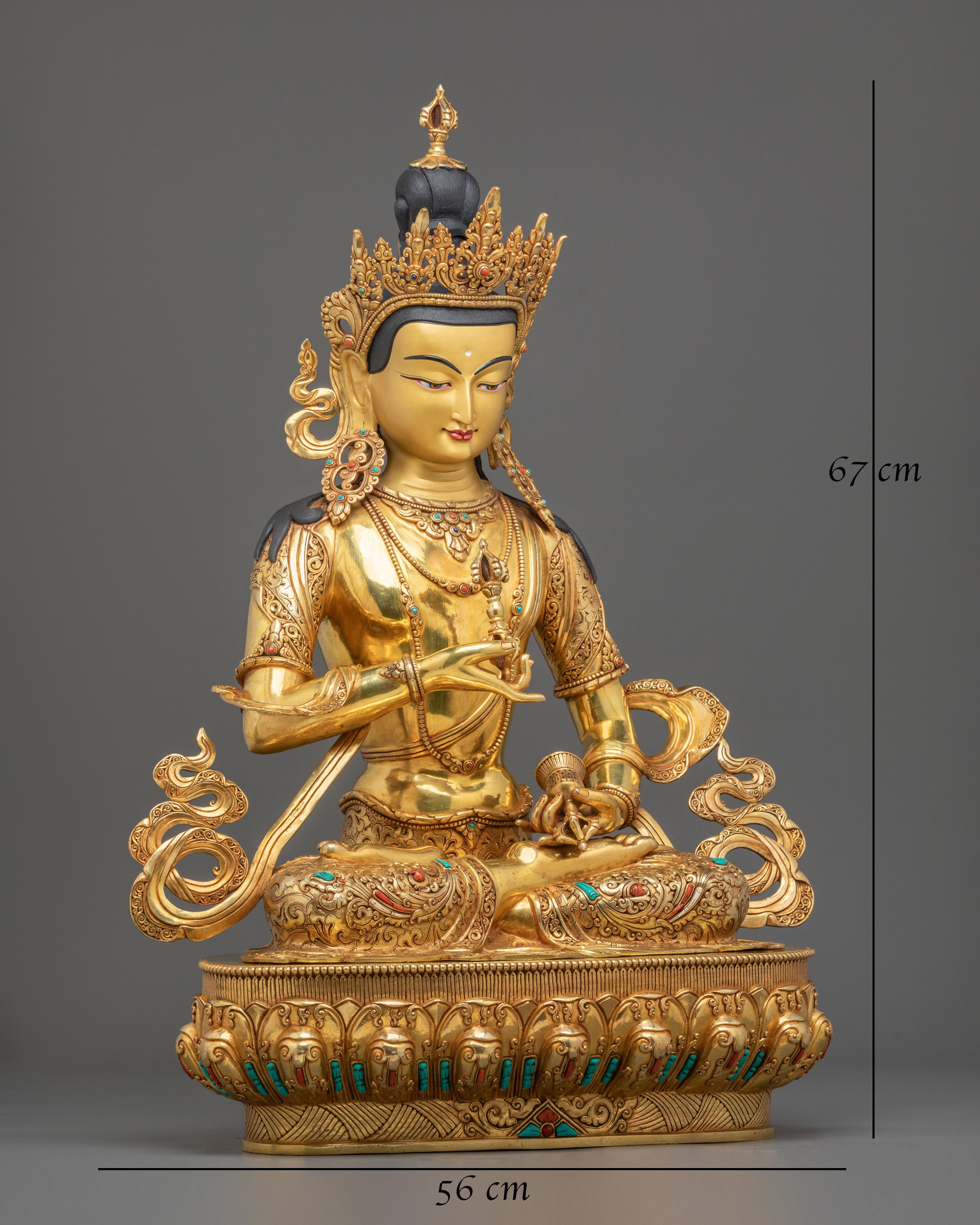 Vajrasattva Statue | Gemstones Adorned 24K Gold Gilded Figurine