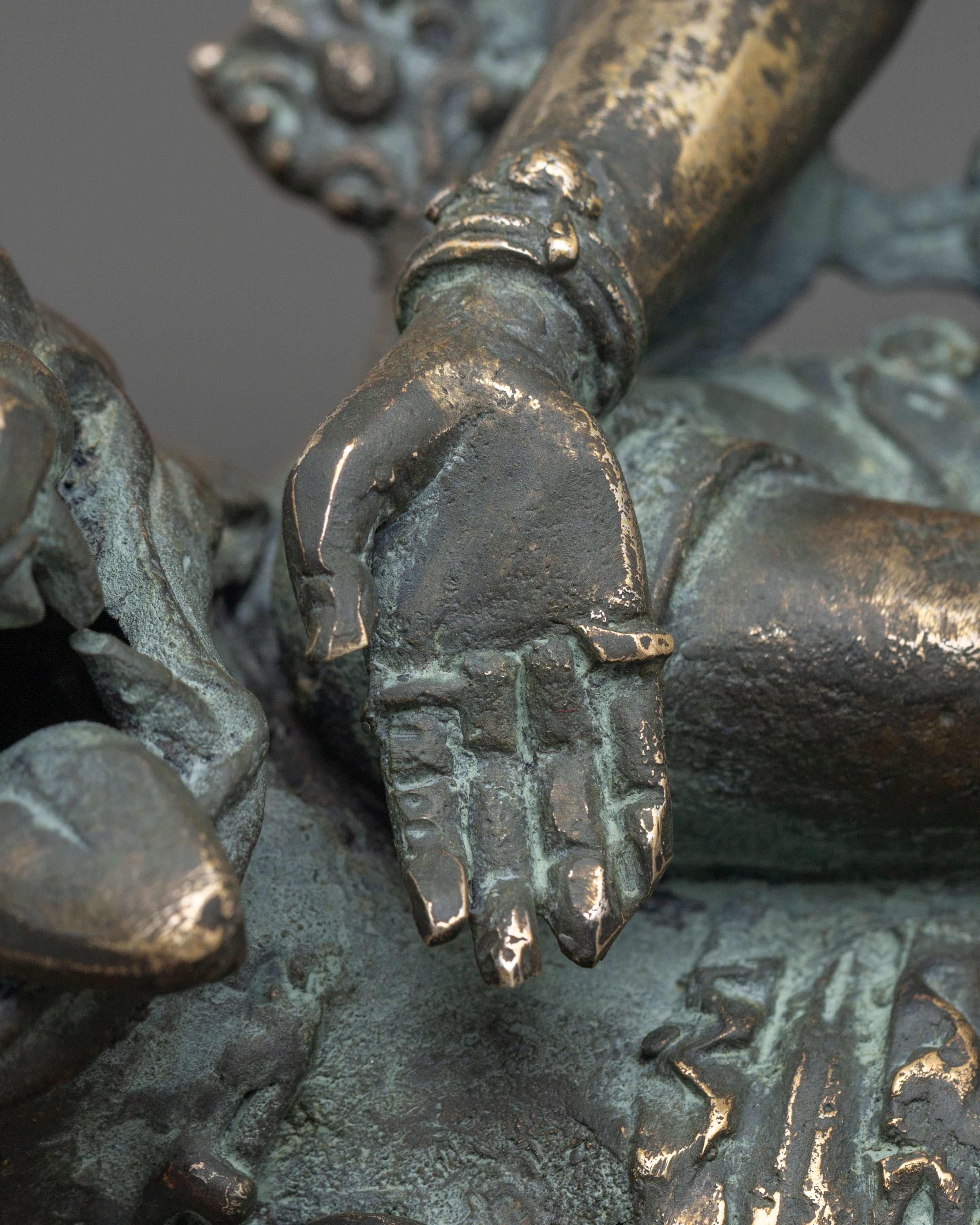 Simhanada Manjushri Copper Sculpture | Antique Finish