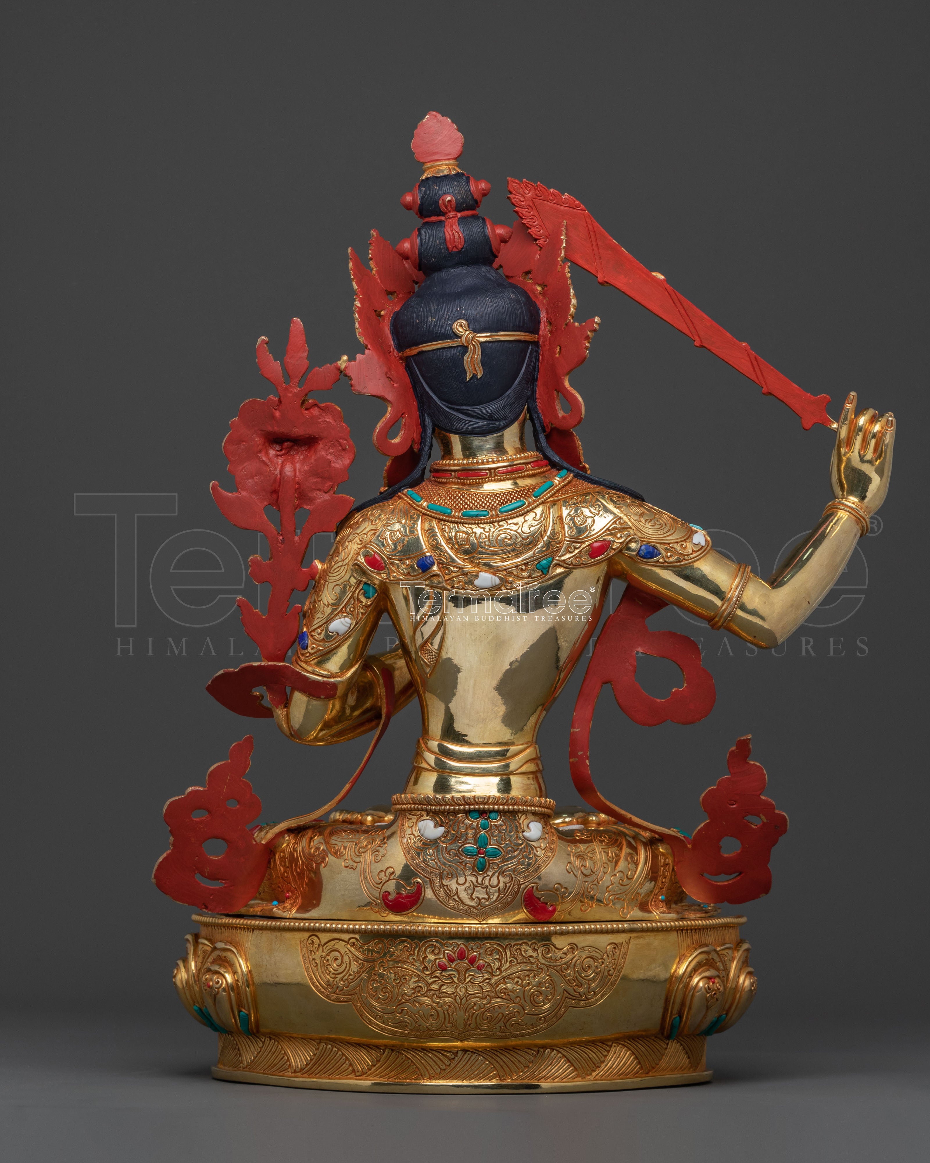 Manjushri: 24K Gold Gilded Buddhist Bodhisattva Manjushri Statue