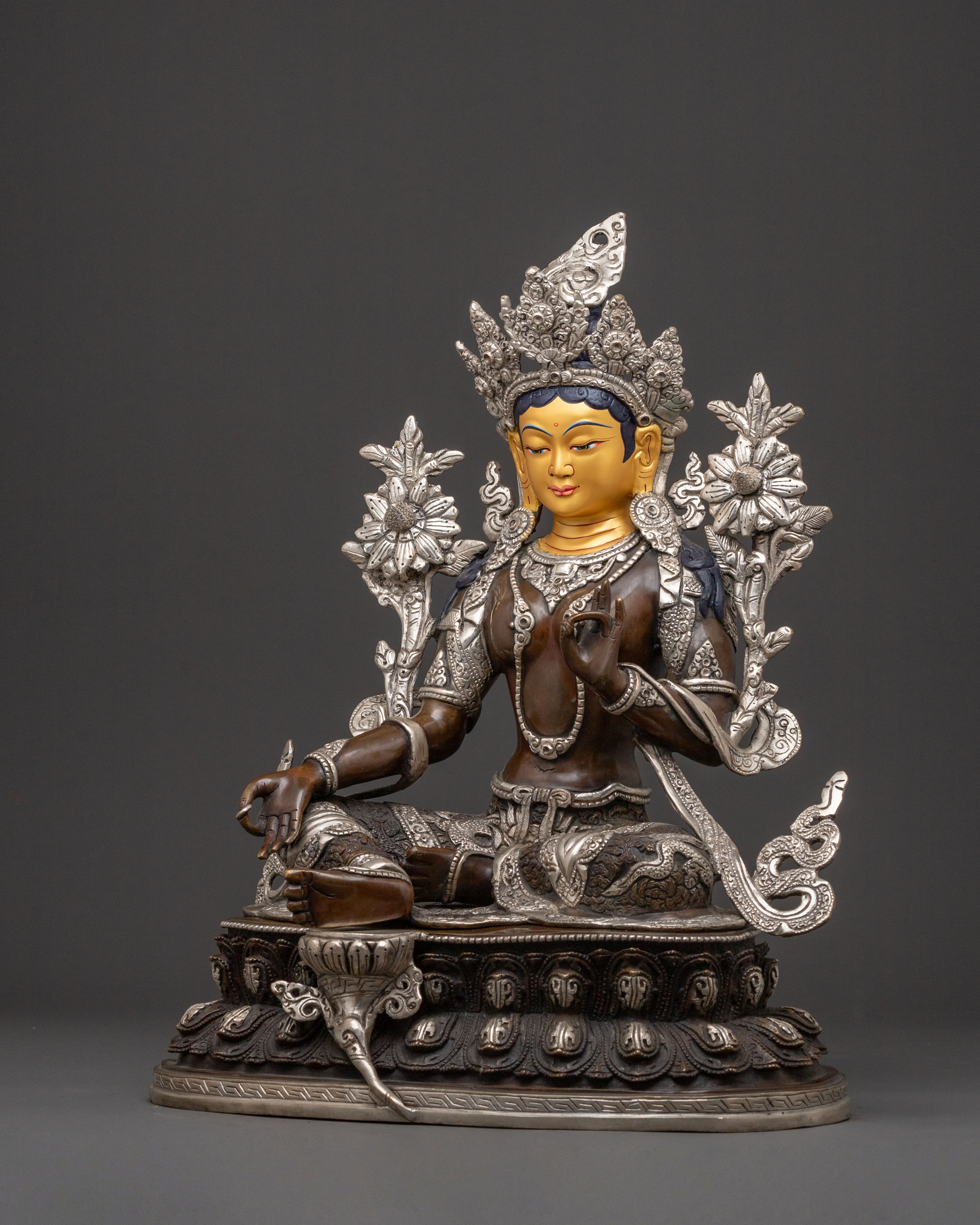 Mother Shyama Tara Divine Statue – Handcrafted Gilded Copper Art