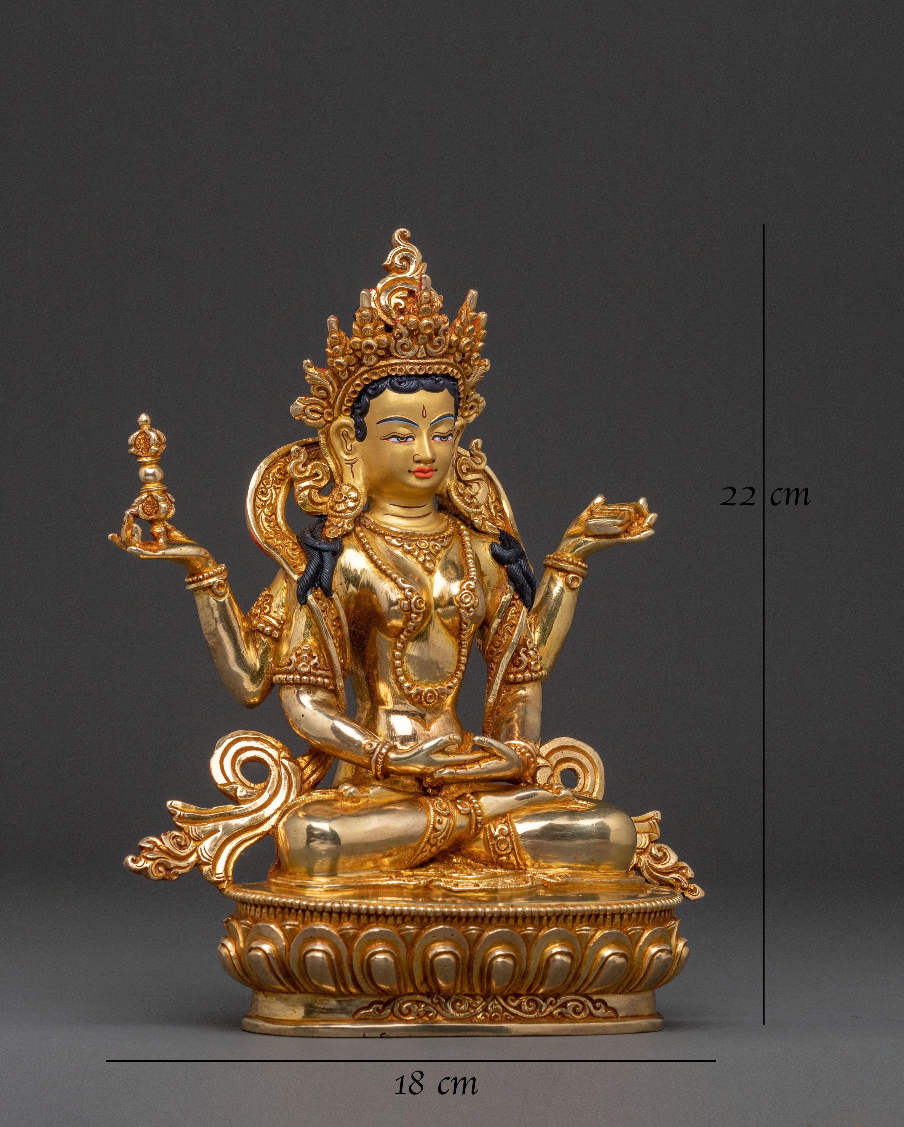 Prajnaparamita Wisdom Statue, Hand-Gilded Copper Art