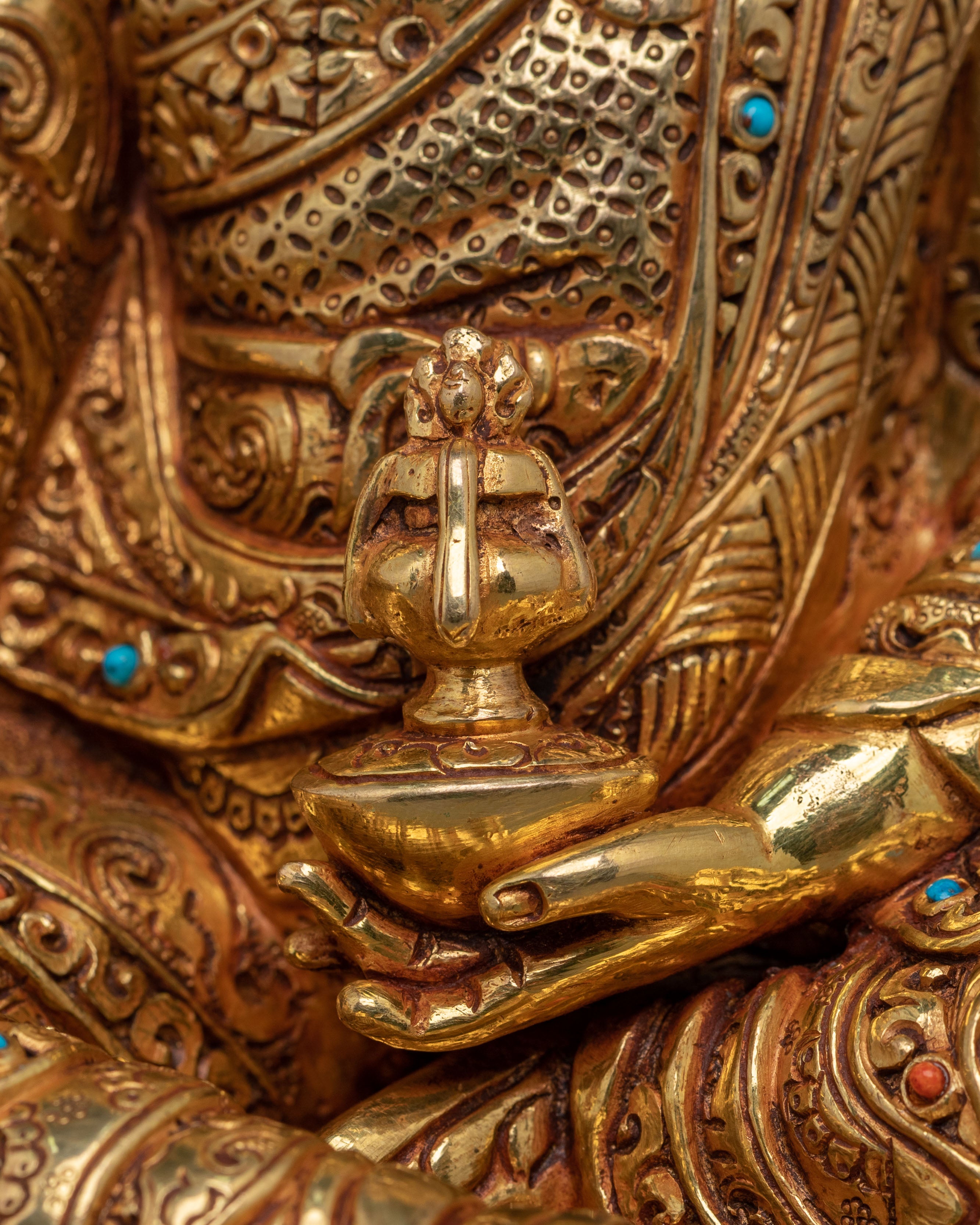 Guru Rinpoche Fire Gold Gilded Statue | Himalayan Artistry