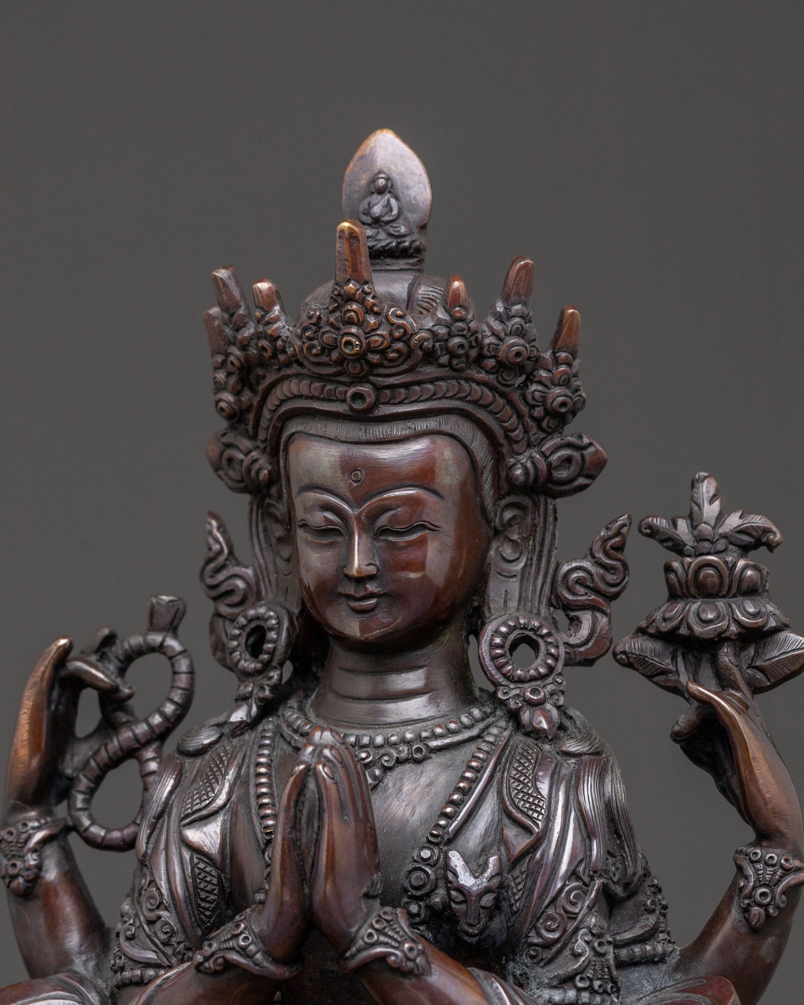 Chenrezig Statue of Compassion – Oxidized Copper Art