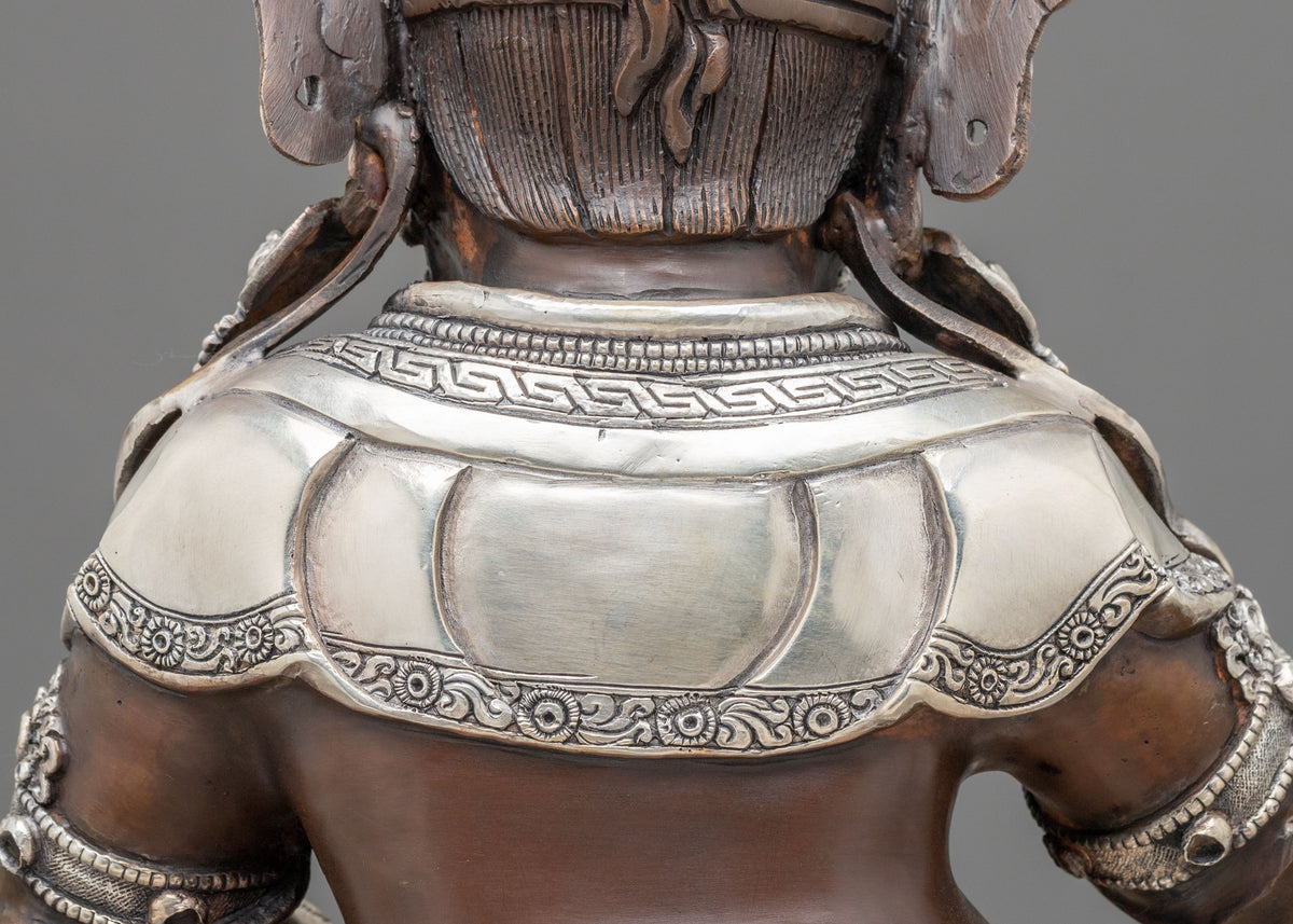 Dzambhala Oxidized Copper Statue with Silver Plating | Home Decor