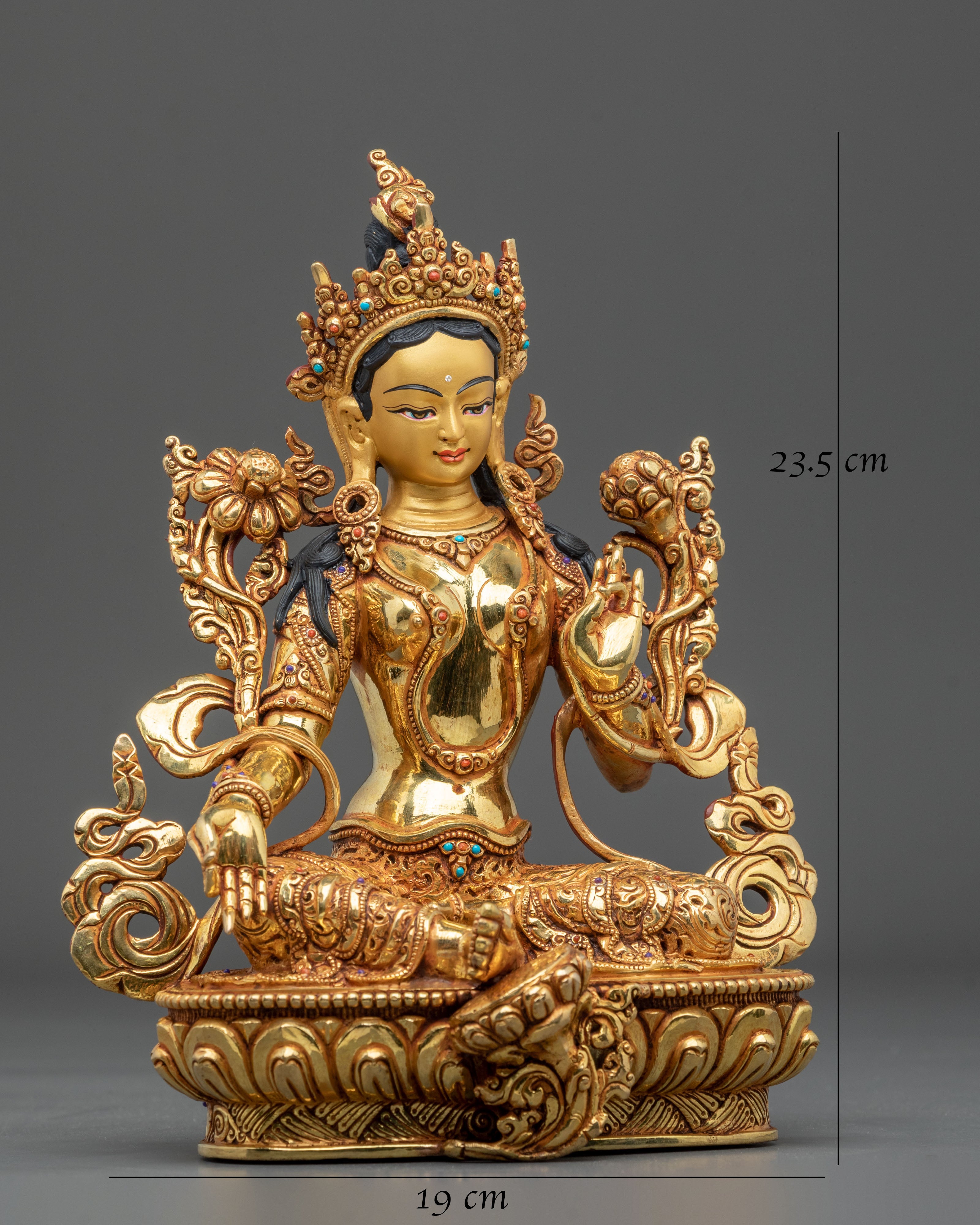 Green Tara 24K Gold Gilded Sculpture | Exquisite Copper Figurine