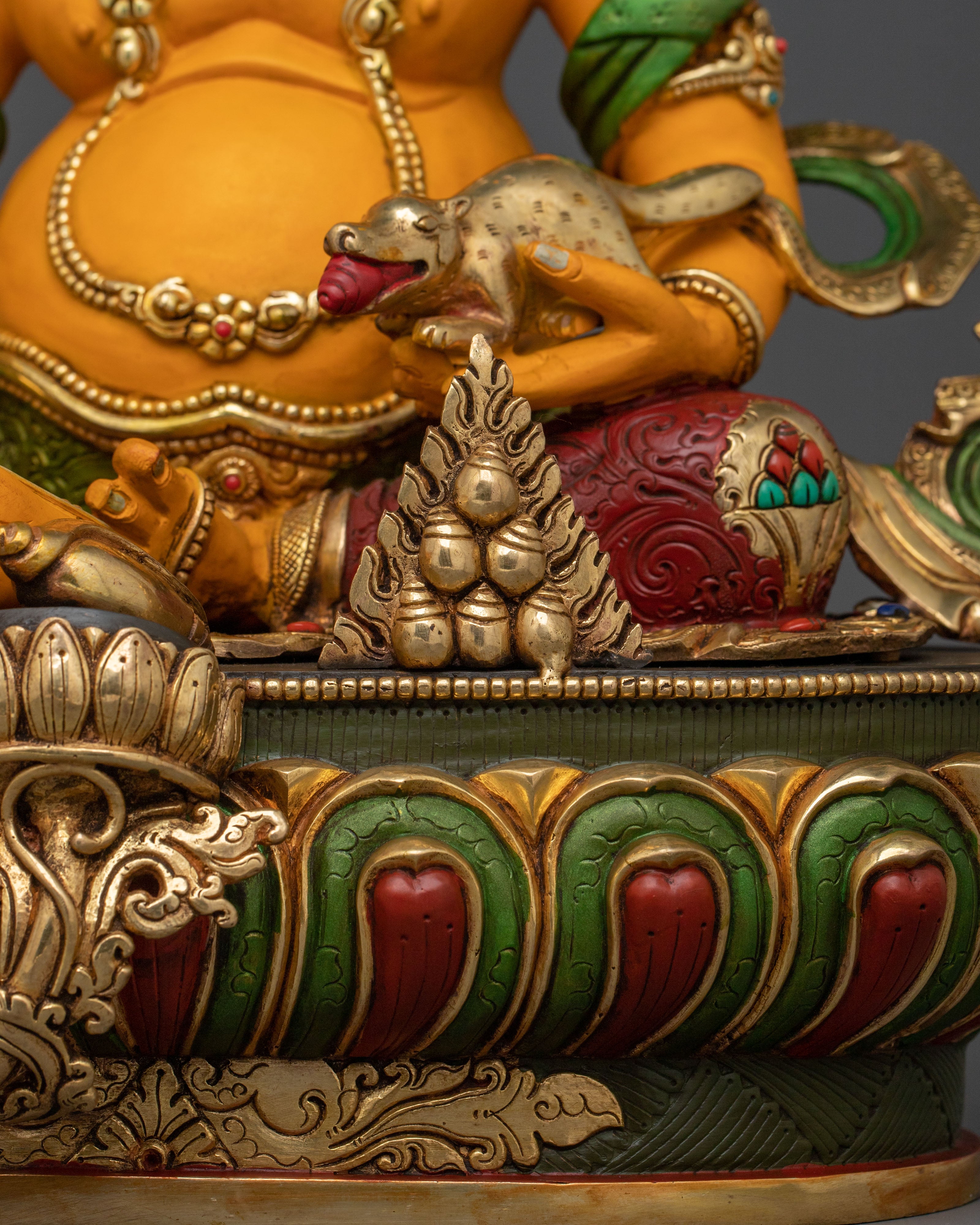 Dzambhala Tibetan Wealth God Statue | 24K Gold Gilded Buddhist Sculpture
