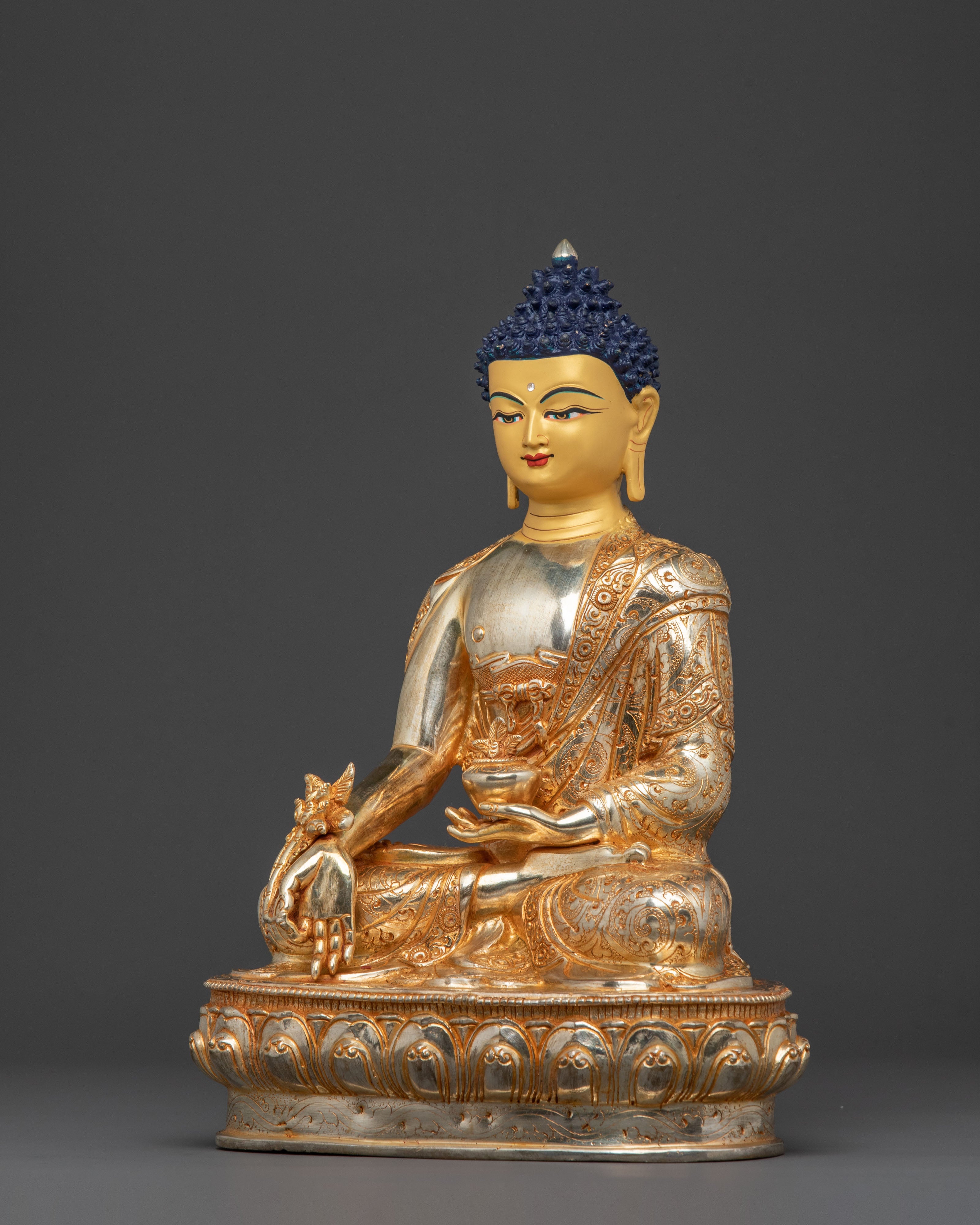 Medicine Buddha Serene Statue | Gold Gilded Buddhist Art