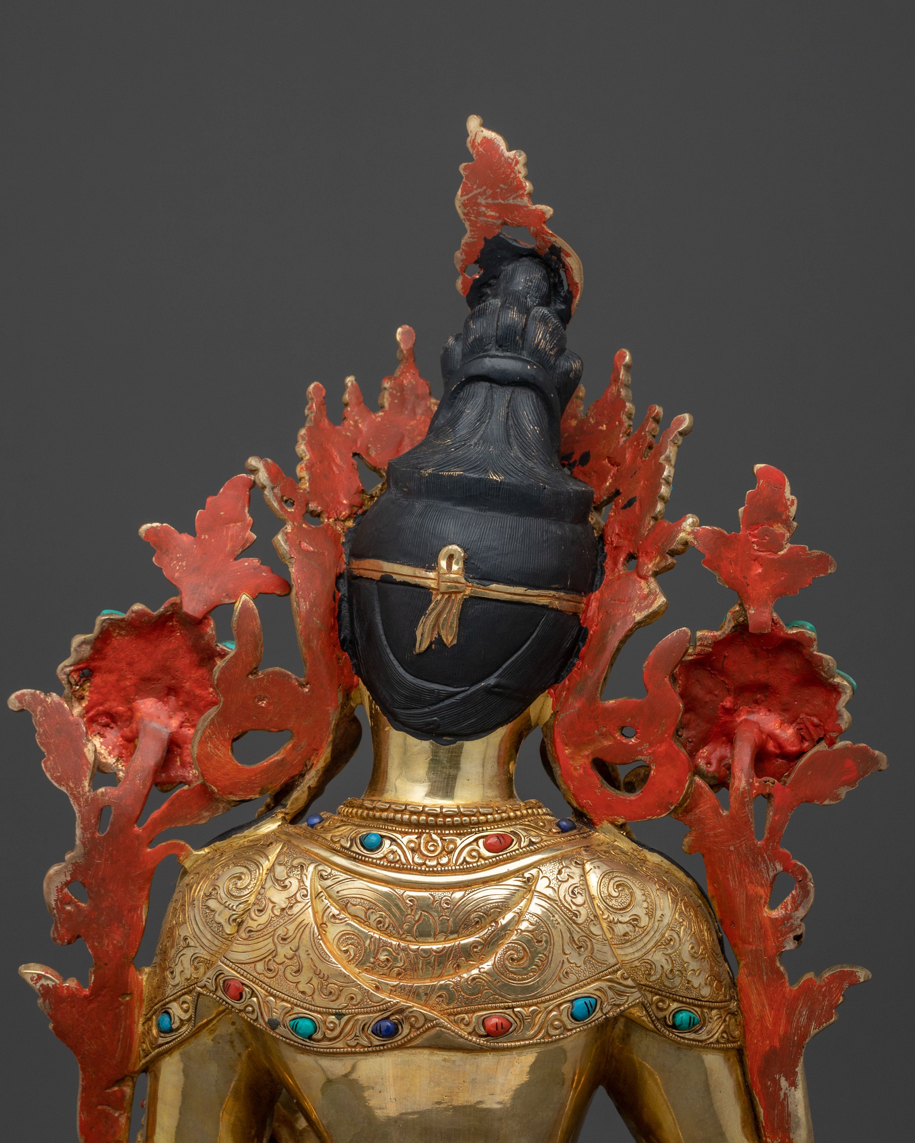 Green Tara Hand Carved Sacred Statue with 24K Gold Glided