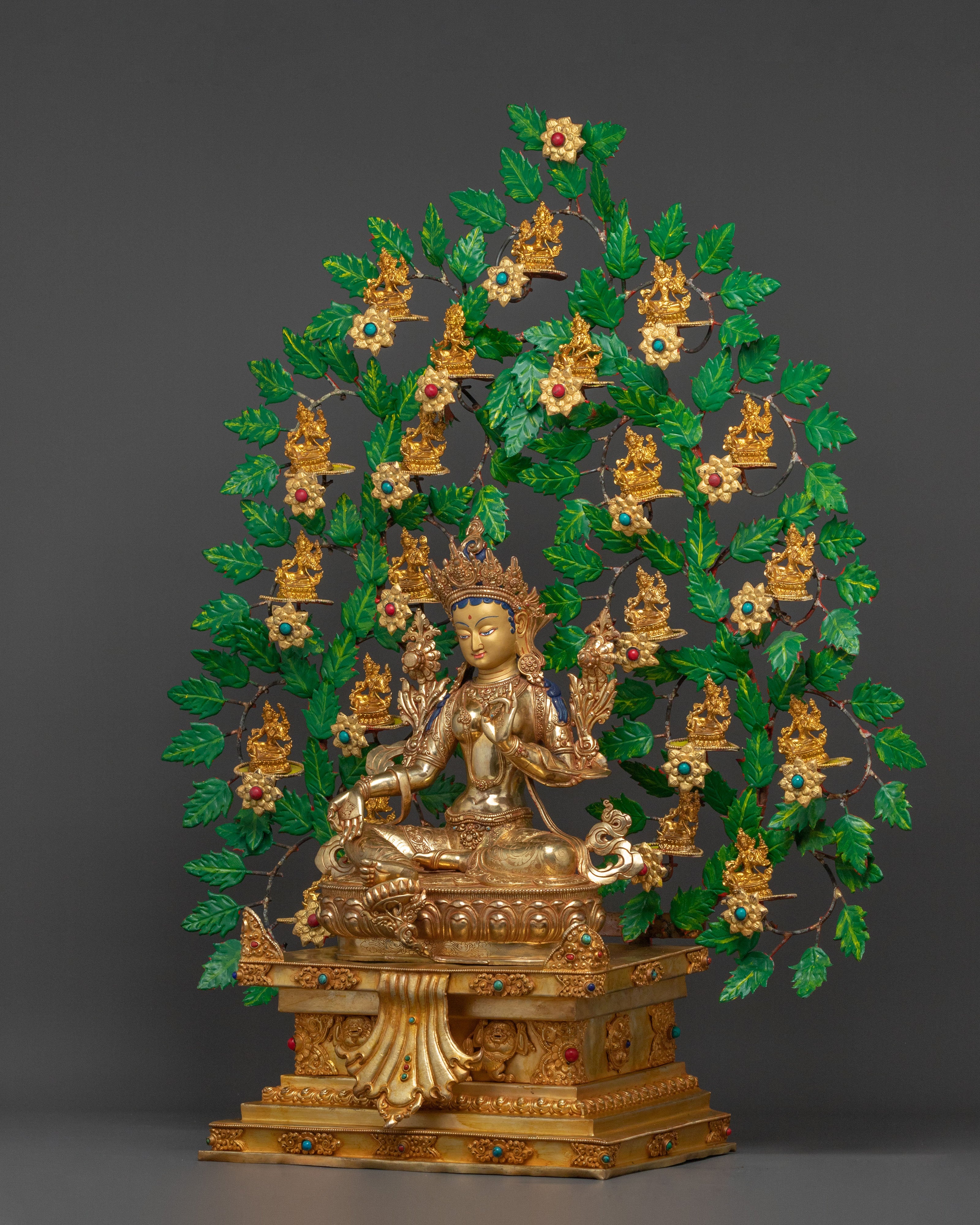 Twenty One Tara Sculpture | 24K Gold Gilded & Gemstone Inlaid