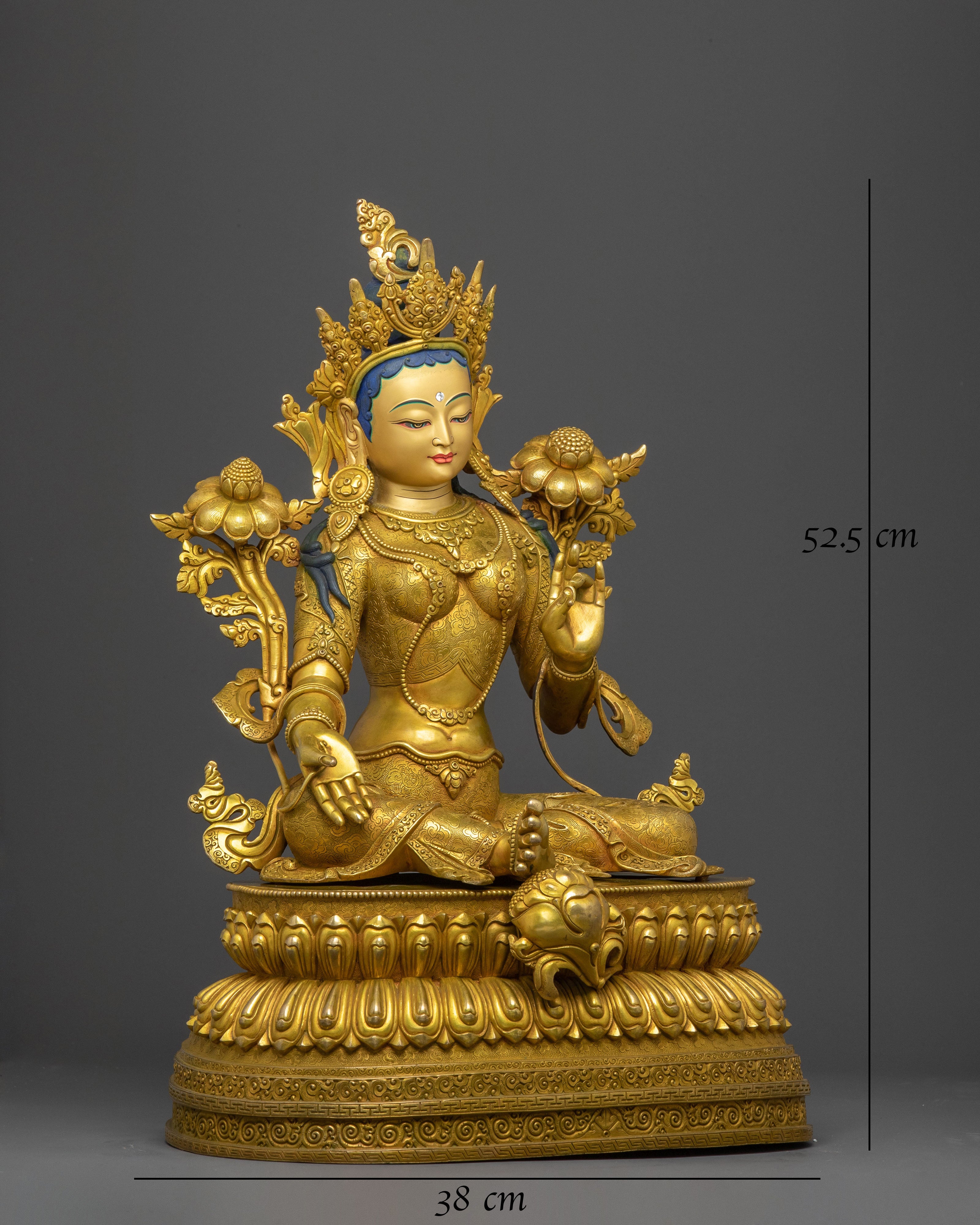 Green Tara Healing Deity Statue – 24K Gilded Serenity